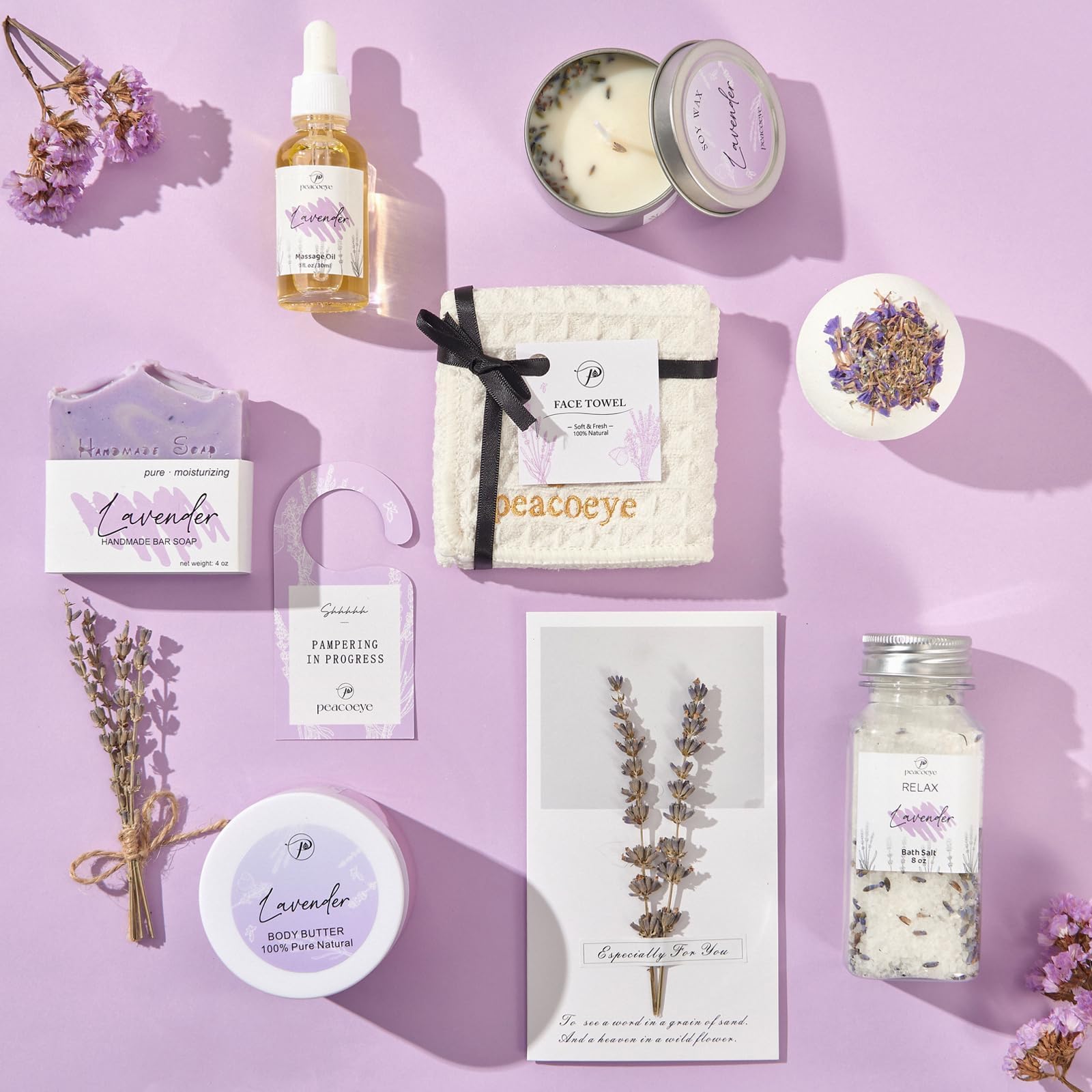 Lavender Spa Gift Basket for Women - Relaxing Bath Set with Self Care Essentials - Perfect Mother's Day, Birthday, Friendship Gift for Mom, Wife, Sister, Aunt - Home Spa Kit for Stress Relief & Pampering - Ideal for Bubble Baths, Relaxation & Gift Giving Occasions