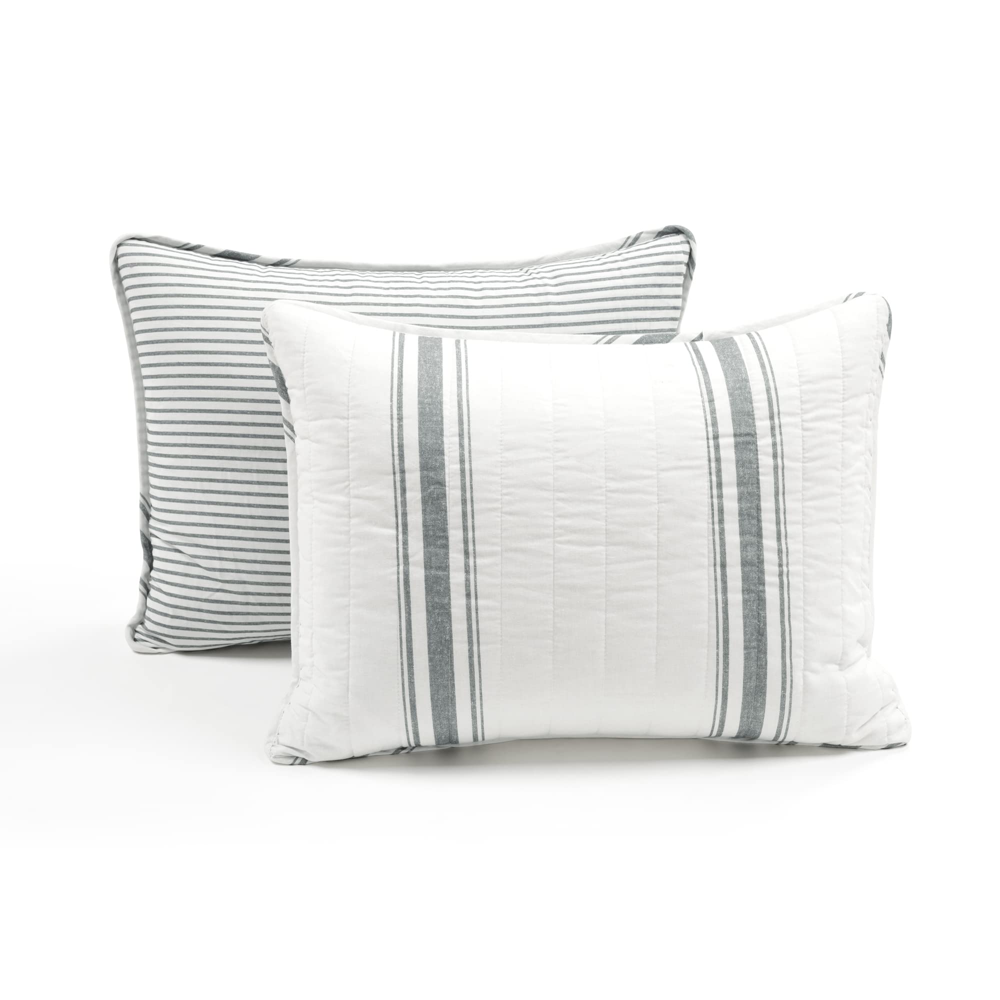 Lush Decor Farmhouse Stripe Reversible Cotton Quilt Set - 3 Piece King Size Bedding in Dark Gray - Cozy & Rustic Farmhouse Decor - Striped Quilt for Modern Farmhouse Bedroom - Perfect for Guest Rooms, Master Bedrooms & Cozy Farmhouse Retreats