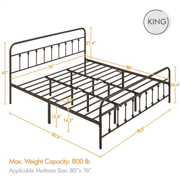 Yaheetech Classic Iron Platform Bed Frame - Queen Size, Heavy Duty Metal Bed Frame with Headboard & Footboard, Noise Free Support for Mattress - Perfect for Modern Bedroom, Guest Room, Dorm & Apartment