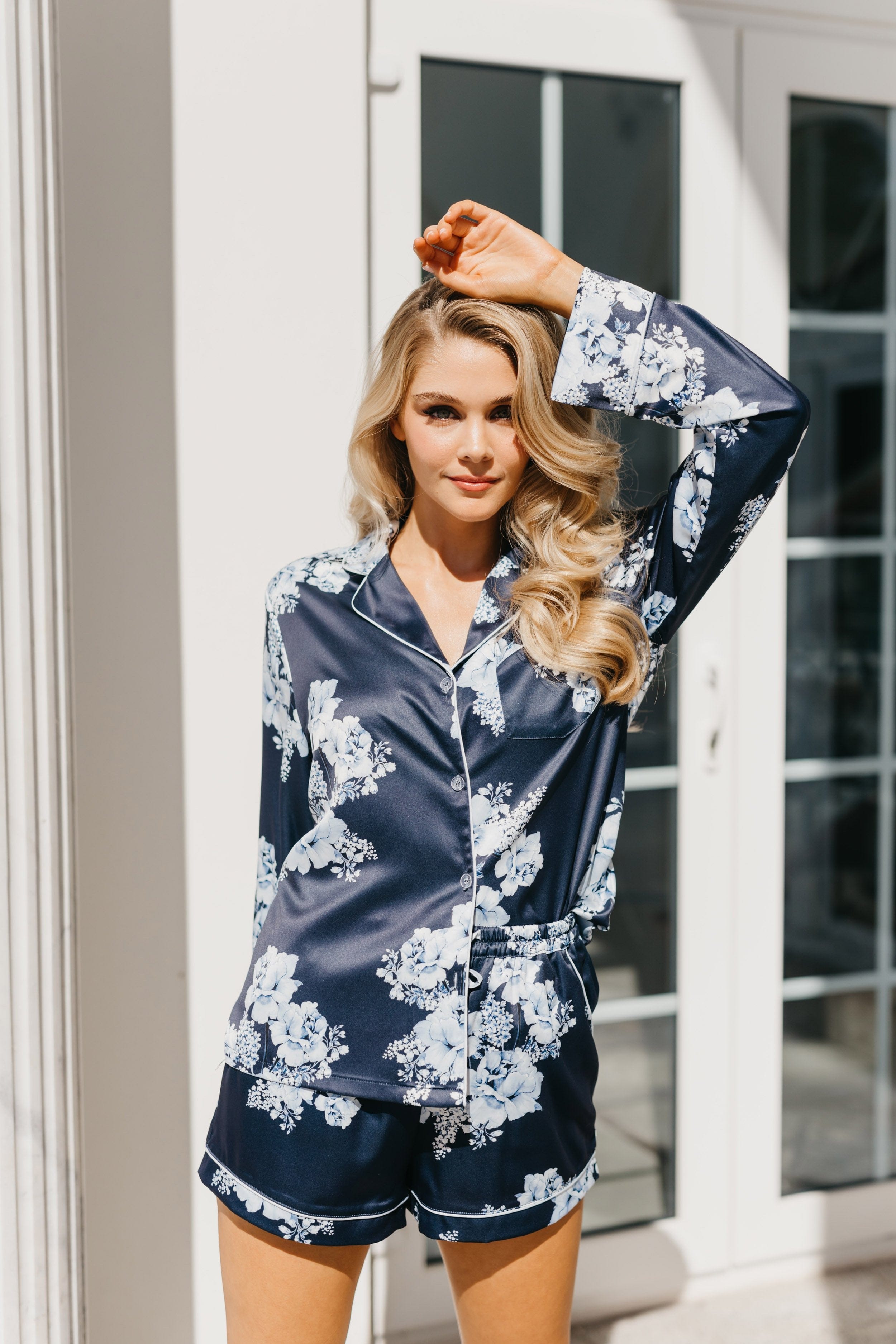 Romi Bleu De Fleur Printed Pajama Set for Women - Floral Sleepwear, Soft Cotton PJs, Comfortable Loungewear for Nighttime & Relaxation at Home