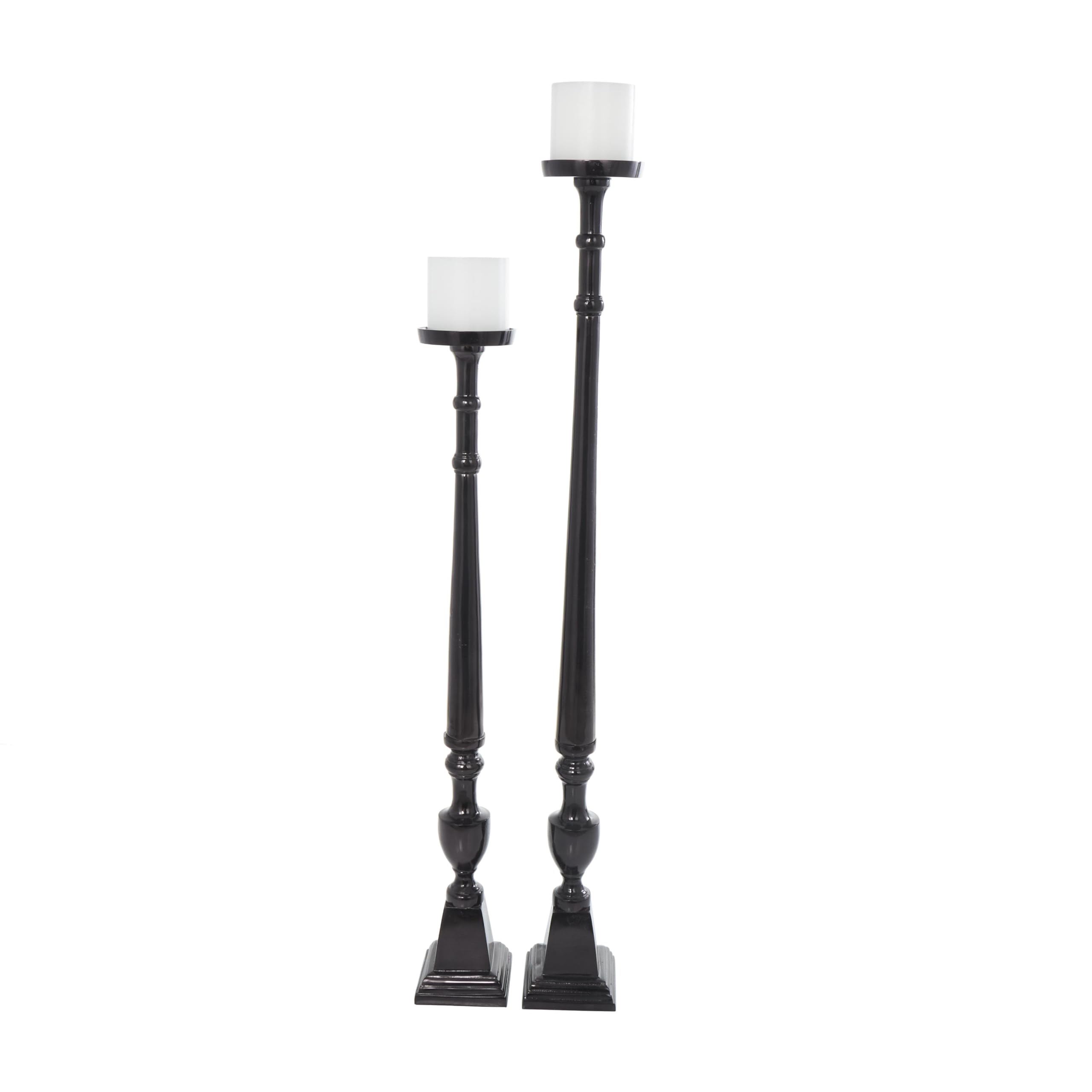 Deco 79 Black Aluminum Metal Floor Candle Holder Set - 42