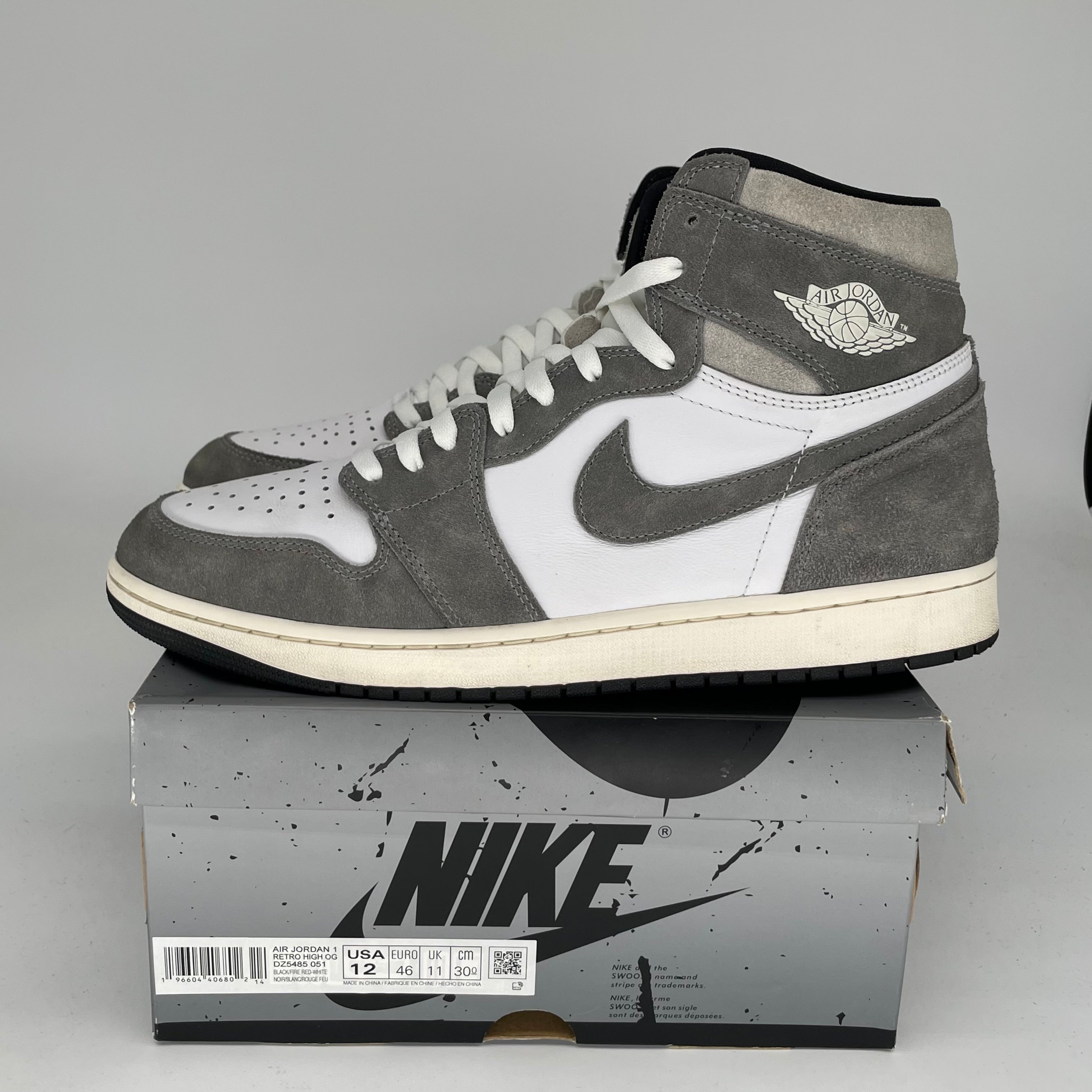 Original Air Jordan 1 Washed Black Men's Basketball Shoes Size 12 (DZ5485-051) - Retro High-Top Sneakers for Casual Wear & Street Style
