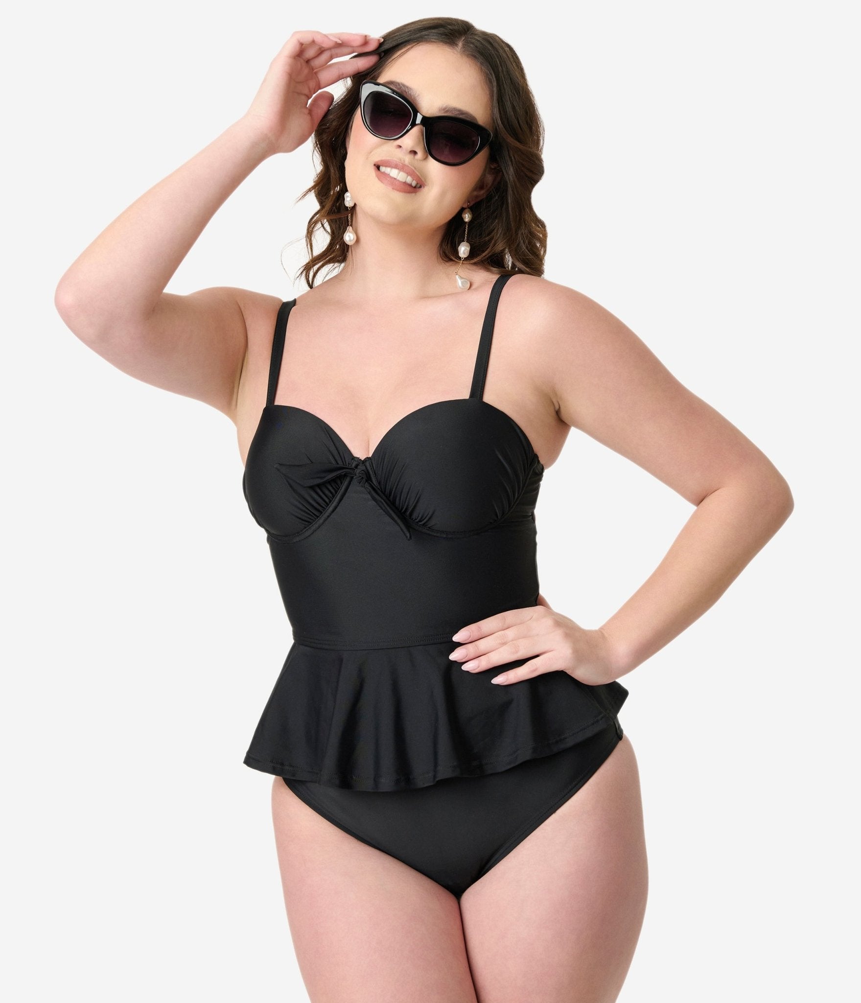 Vintage Black Daphne High Waisted Swim Bottoms for Women - Retro Bathing Suit Bottoms for Beach, Pool & Vacation