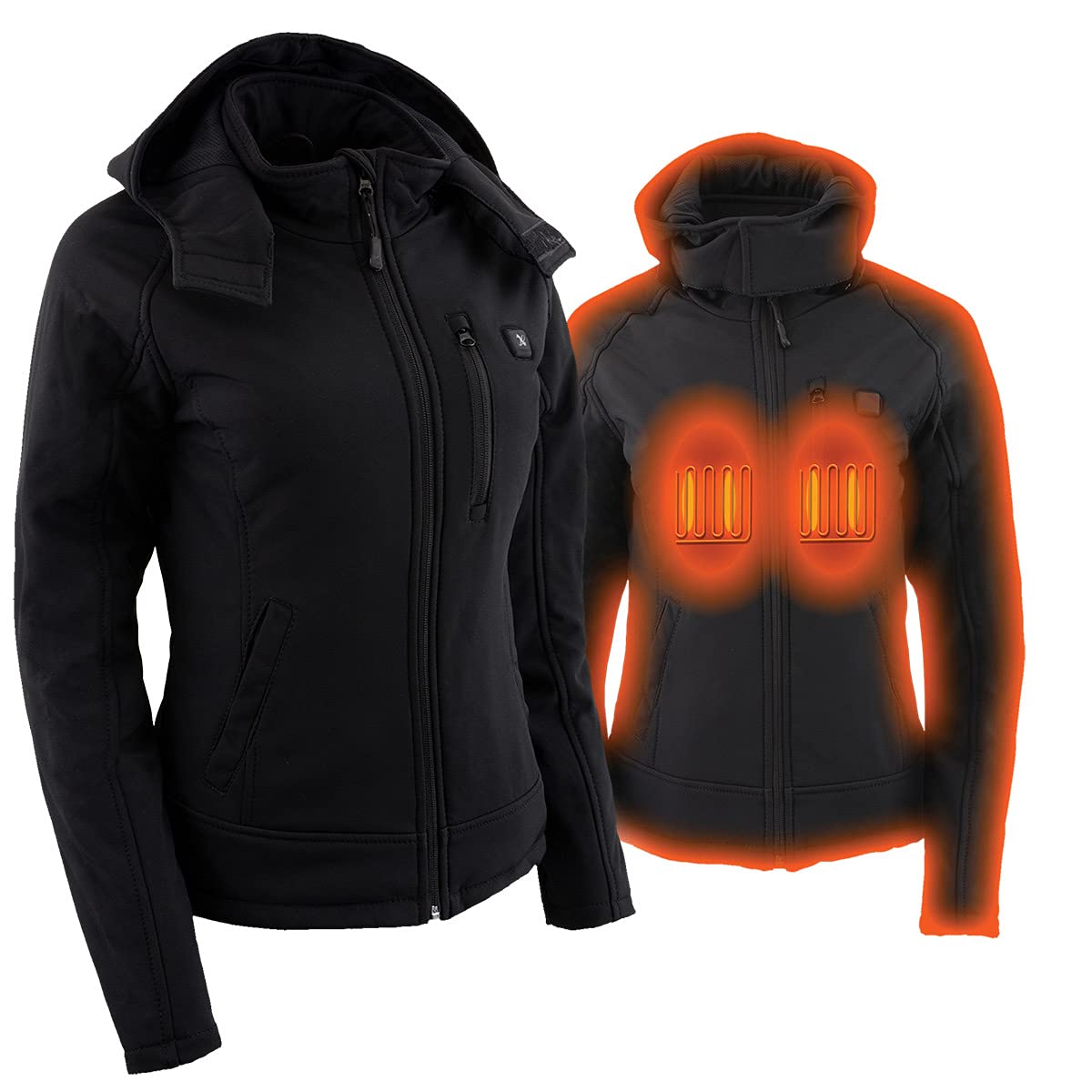 Nexgen Heat Milwaukee Leather Women's Soft Shell Heated Jacket - Racing Style Winter Coat with Detachable Hood - Perfect for Motorcycle Riding, Skiing & Outdoor Winter Sports
