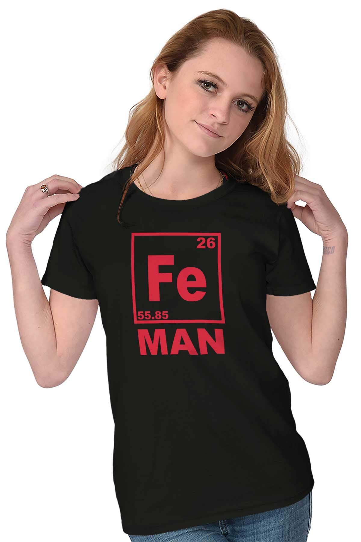 Fe Iron Science Elements Superhero Women's Graphic Tee - Junior & Adult Sizes - Chemistry Enthusiast Shirt for School, Cosplay & Comic Con