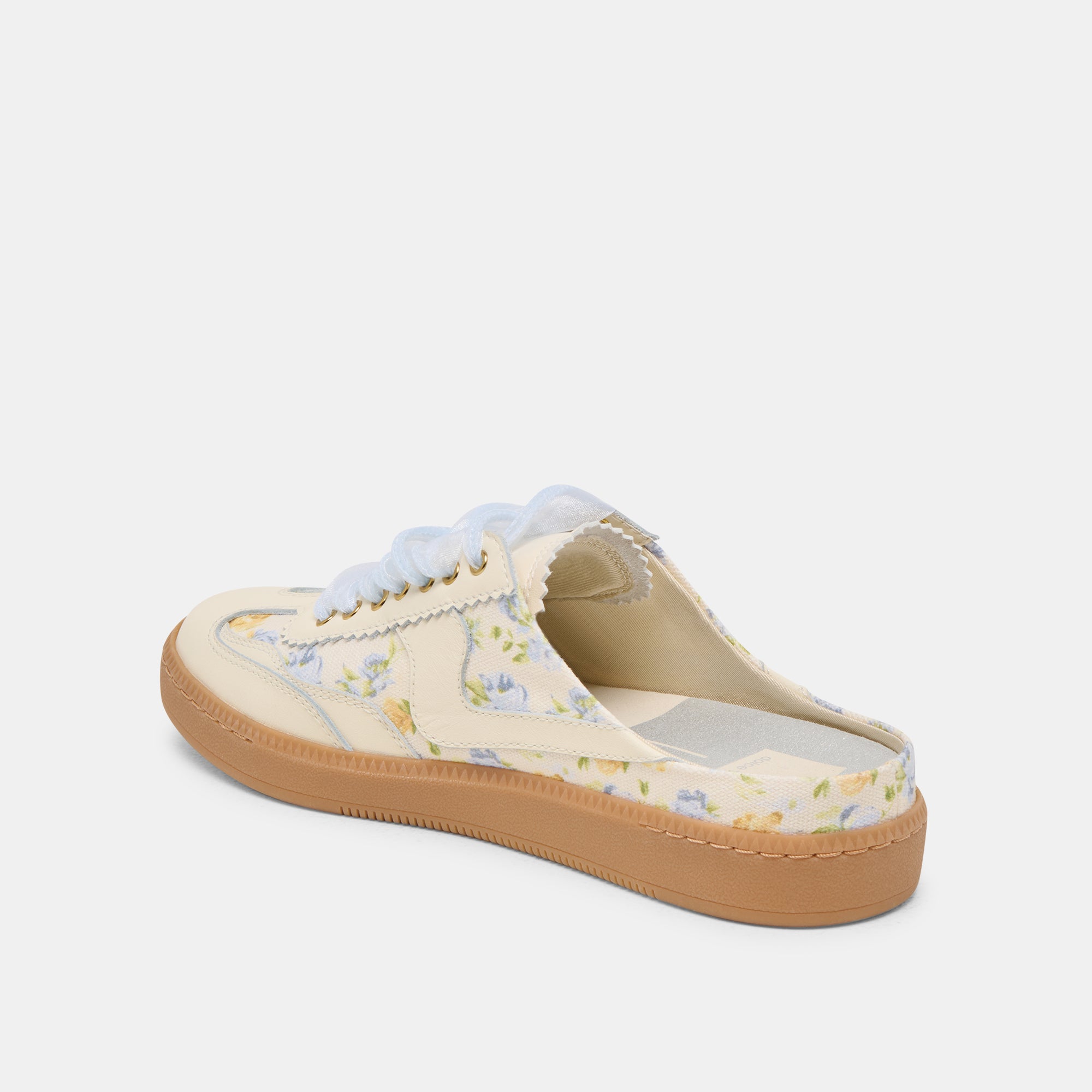 Blue Floral Leather Notice Slide Sneakers - Comfortable Slip-On Shoes for Women, Casual Walking & Summer Outfits