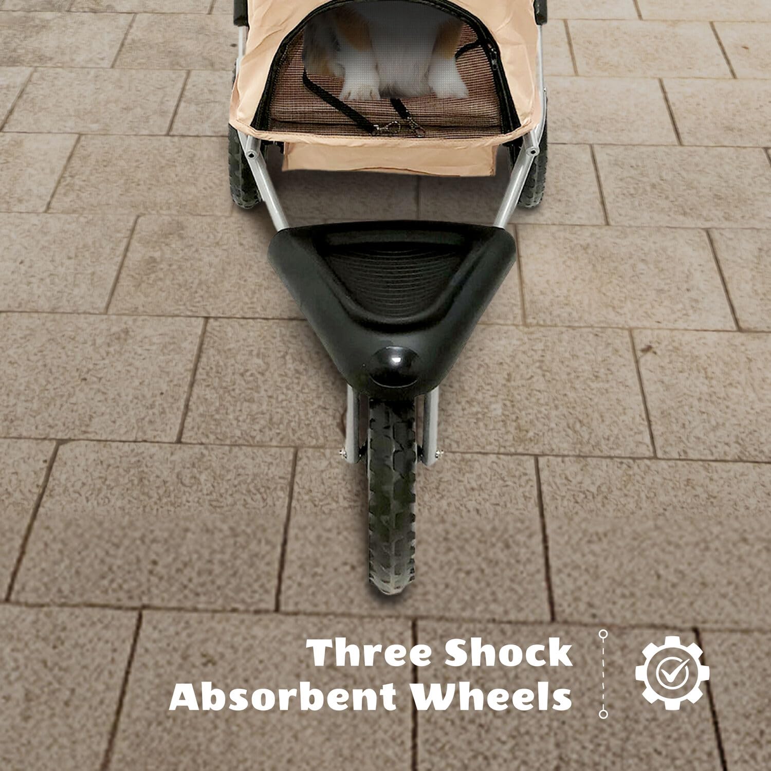 Critter Sitters 3-Wheel Jogging Dog Stroller with Storage Basket & Cup Holders - Modern Pet Stroller for Medium/Large Dogs up to 55lbs - Lightweight Puppy Stroller for Daily Walks, Park Visits & Outdoor Adventures (Tan)