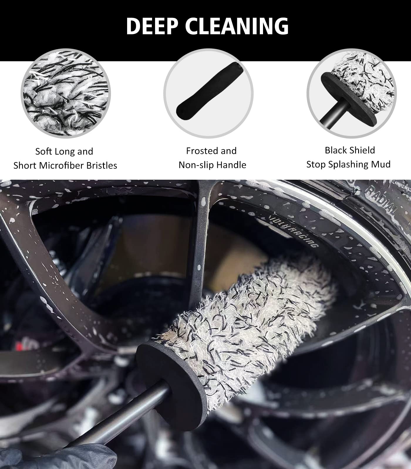 4-Pack Soft Microfiber Car Wheel Brush Set - Scratch-Free Long Handle Tire & Rim Cleaner with Detailing Brush - Perfect for Car, Motorcycle, RV & ATV Wheel Cleaning - Car Wash Kit for Fenders, Engine & Exhaust Tips