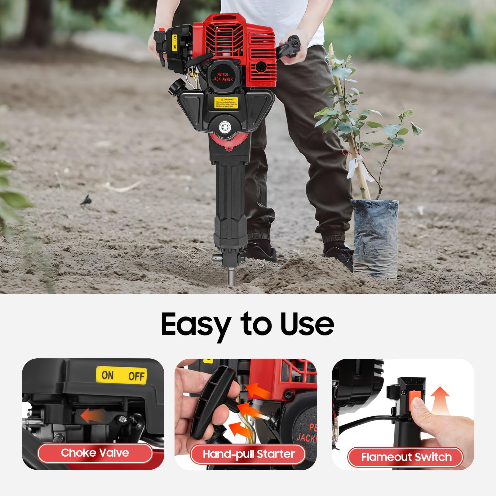 **52CC 2-Stroke Gas-Powered Portable Tree Digging Machine – 1900W, 6500R/Min Handheld Trencher with Air-Cooled System for Highway Guardrails, Landscaping & Gardening**    (Note: This optimized title includes key SEO terms like 