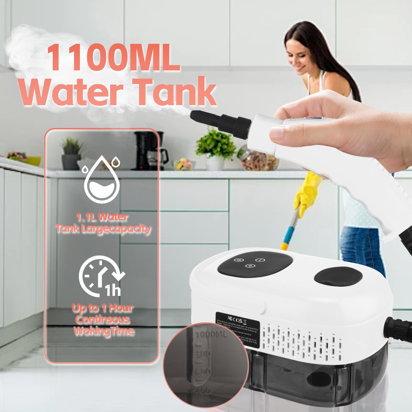 Handheld Steamshot Cleaner with Smart Touch Screen - 1100ML High Pressure Steamer for Home, Car & Kitchen Cleaning | Portable Steam Cleaner for Bathroom, Shower & Household Surfaces | Perfect for Deep Cleaning Grout, Tiles, Upholstery & Hard-to-Reach Areas
