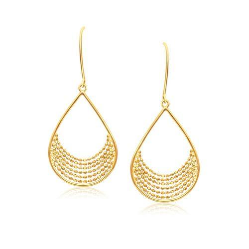 14K Yellow Gold Teardrop Open Hoop Earrings with Layered Bead Chain - Elegant Dangle Earrings for Women, Perfect for Weddings, Parties & Everyday Wear