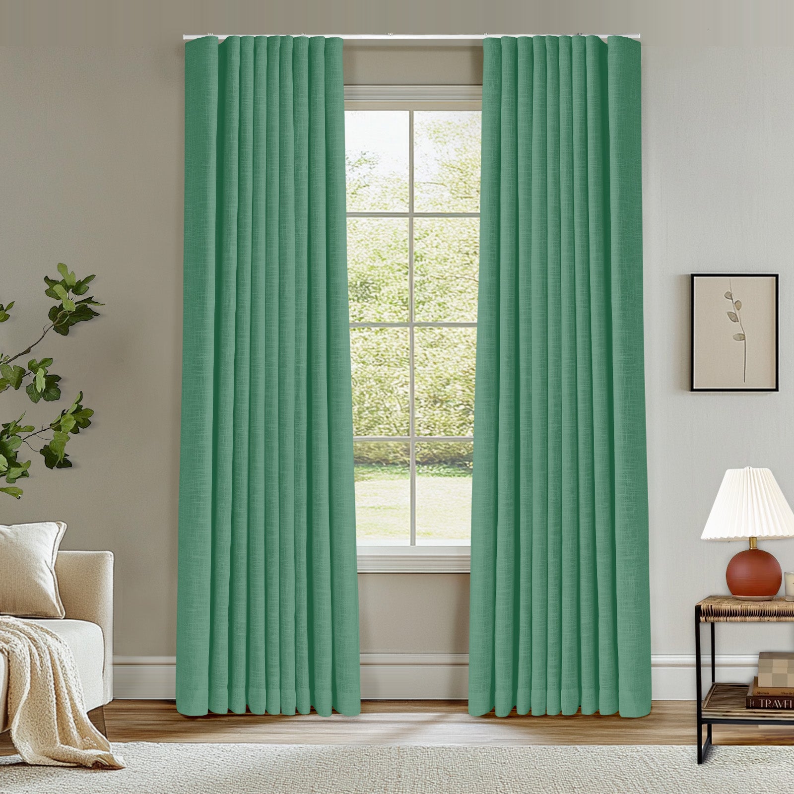 Blackout Curtains with Ceiling Track - Ripple Fold Linen Memory Trained Drapes in Taupe Grey | Custom Window Treatments for Bedroom, Living Room & Home Theater