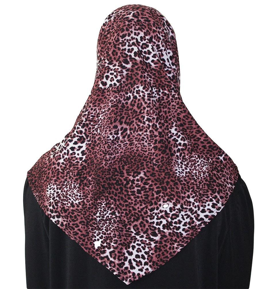 Firdevs Practical Hijab Scarf & Bonnet - Leopard Print Red - Modest Muslim Headwear for Women, Daily Wear & Special Occasions