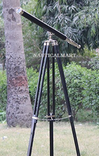 Premium Nickel Finish Black Leather Grip Wooden Tripod Telescope - Professional Astronomy & Stargazing Equipment for Adults, Kids & Beginners - Perfect for Backyard Observation, Camping & Outdoor Adventures by NAUTICALMART