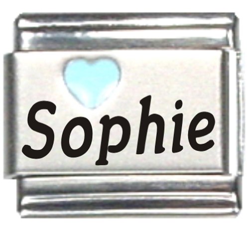 Sophie Light Blue Heart Laser Engraved Italian Charm Link Bracelet - Perfect for Gifts, Friendship Jewelry & Custom Name Accessories