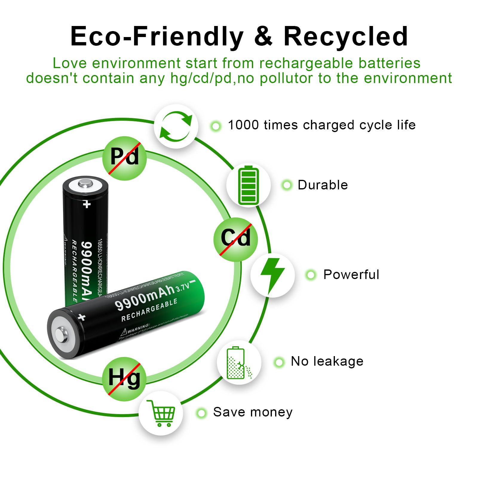 18650 Rechargeable Battery 9900mAh High Capacity Lithium-ion 3.7V Button Top - 2 Pack for Flashlights, Headlamps & Outdoor Gear - Perfect for Camping, Hiking & Emergency Kits
