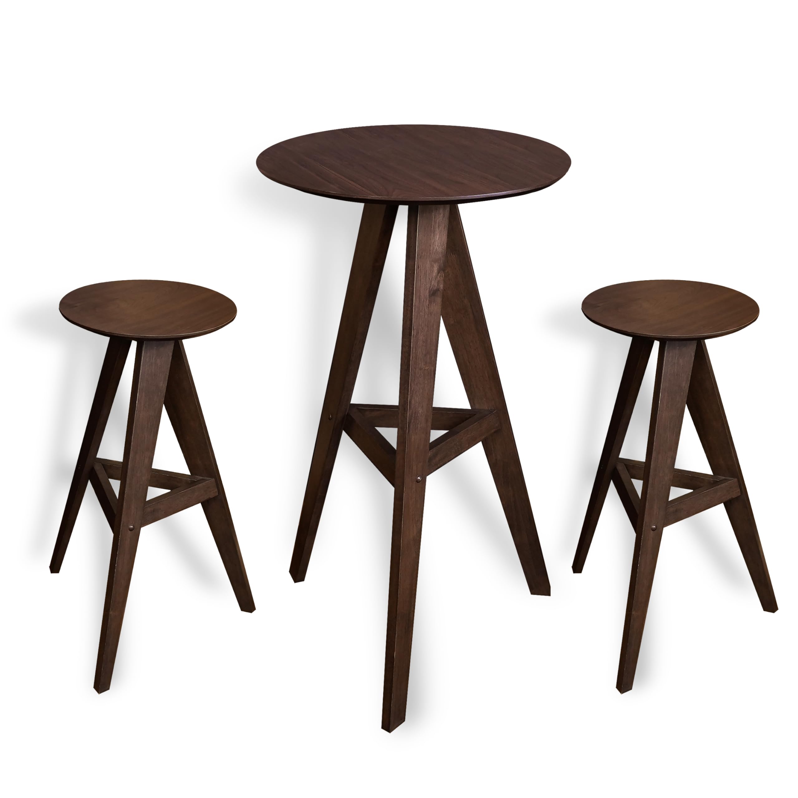 CONSDAN 36 Inch Round Solid Walnut Wood Bar Table - Modern Pub Height Bistro Table with Sturdy Metal Base for Kitchen, Dining Room, Home Bar - Perfect for Entertaining, Breakfast Nook & Small Space Dining