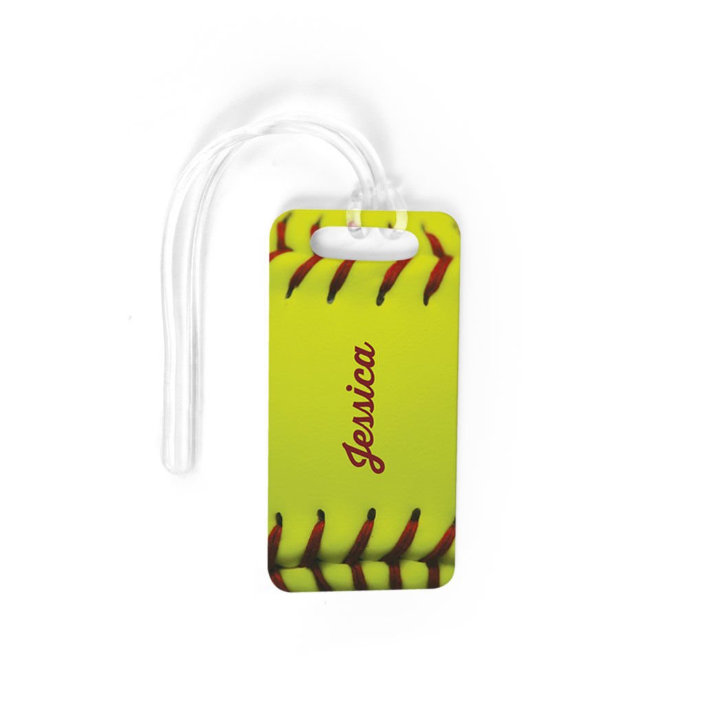 Personalized Softball Luggage Tag with Stitched Name Design - Small Baseball Bag Tag for Travel & Sports Equipment - Perfect for Softball Players, Coaches & Fans