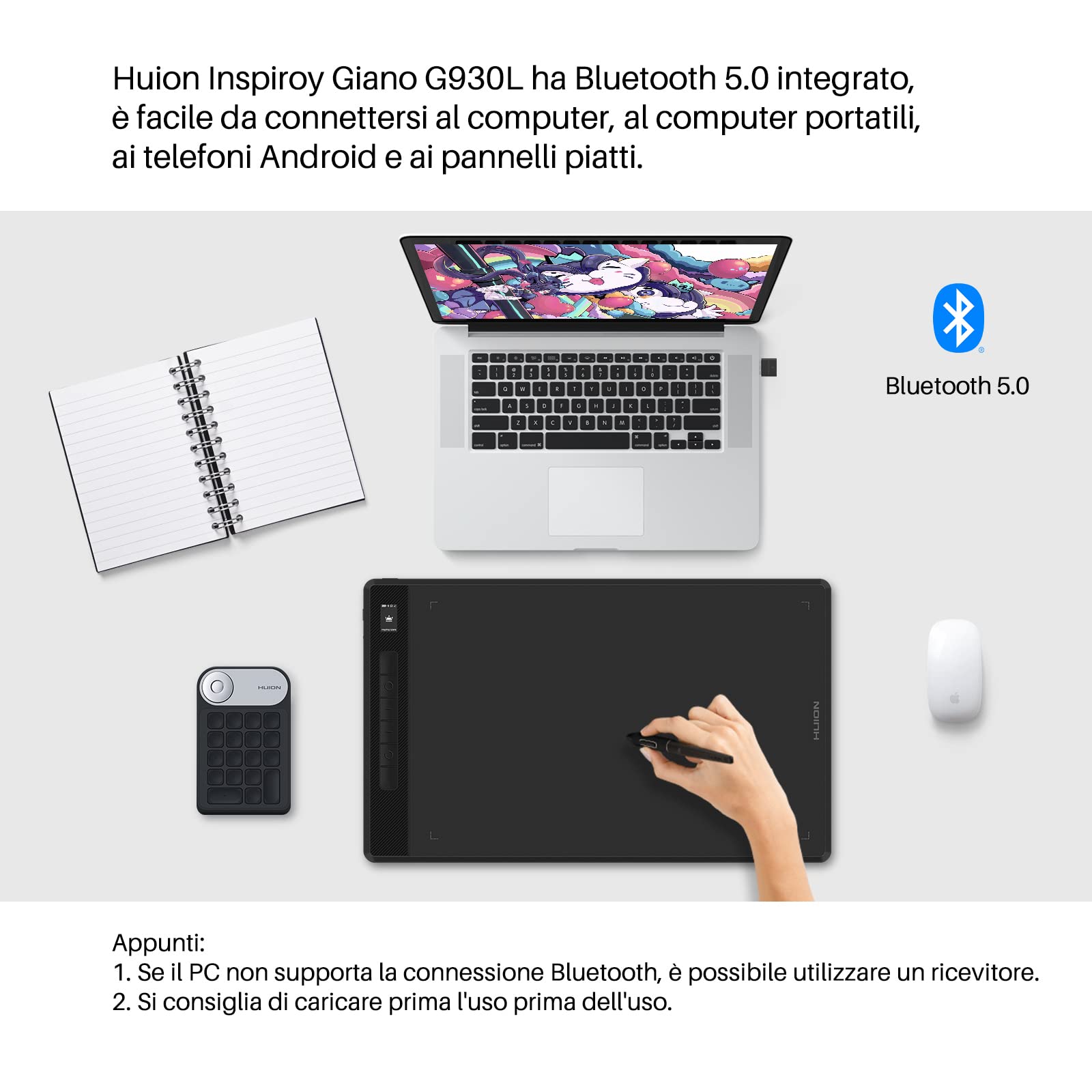 HUION Inspiroy Giano G930L Wireless Drawing Tablet with Bluetooth 5.0 - Large Graphic Tablet with PW517 Pen, 6 Customizable Shortcut Keys for Mac, Windows & Android - Perfect for Digital Art, Animation & Online Teaching