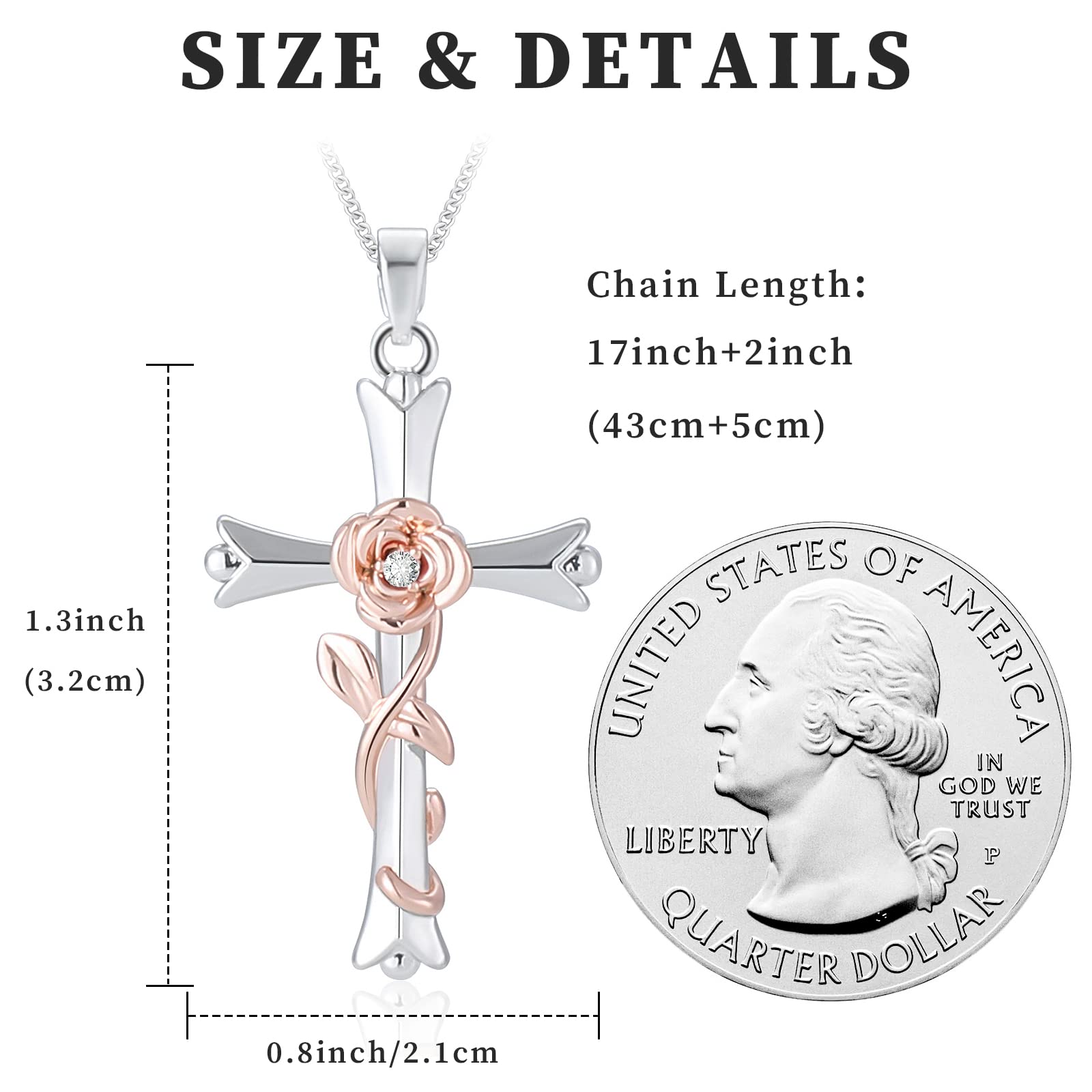 ACECHA Silver Faith Cross Necklace for Women - Birthstone & Birth Flower Pendant Jewelry | Perfect Gift for Wife, Teen Girls, Women | Birthday, Anniversary, Baptism, Confirmation, Mother's Day Gift Idea