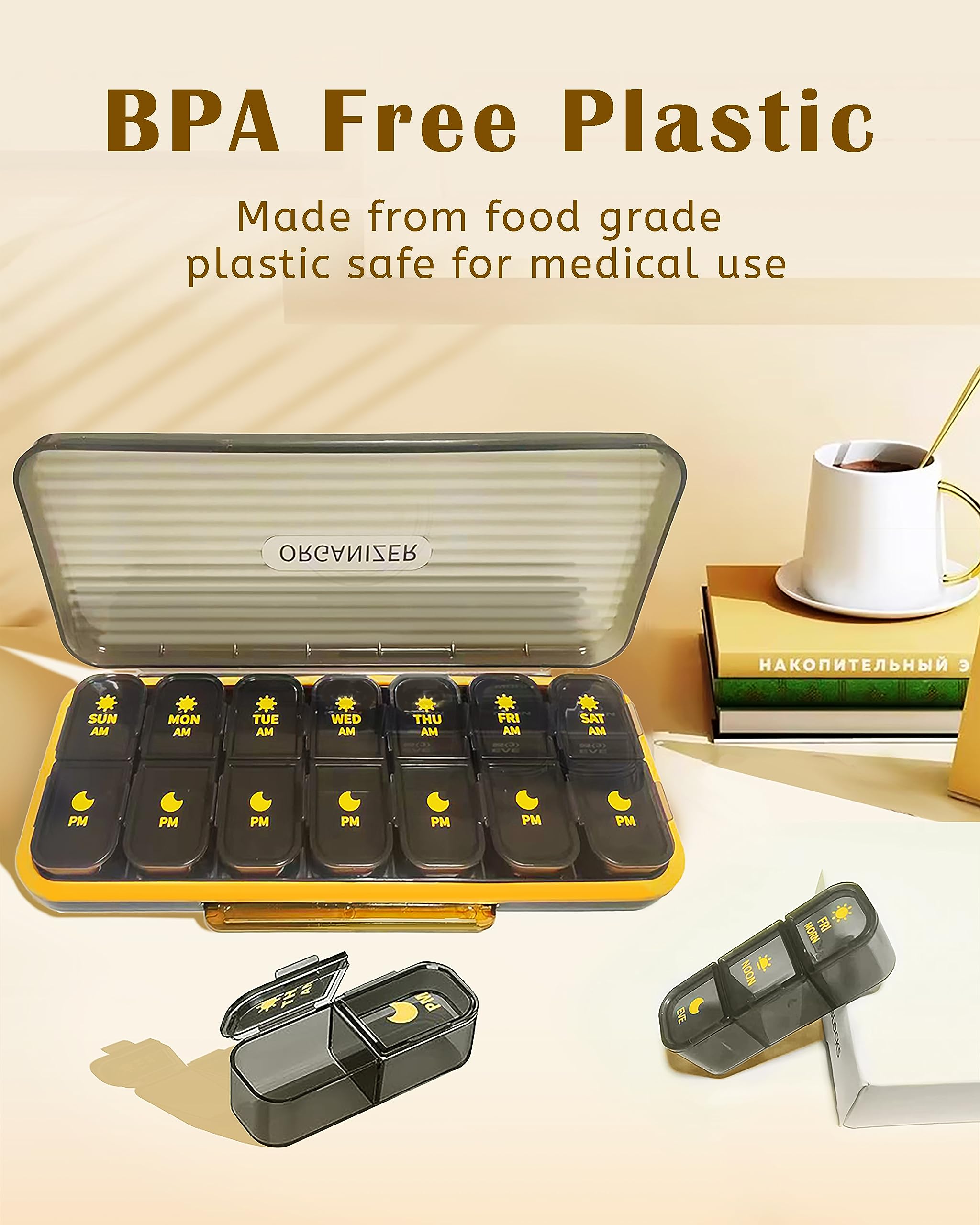 7-Day AM/PM Pill Organizer with Separate Compartments - Large Weekly Medicine Box for Vitamins, Fish Oil & Supplements | Portable Travel Pill Case (Green) - Perfect for Daily Medication Management & Travel