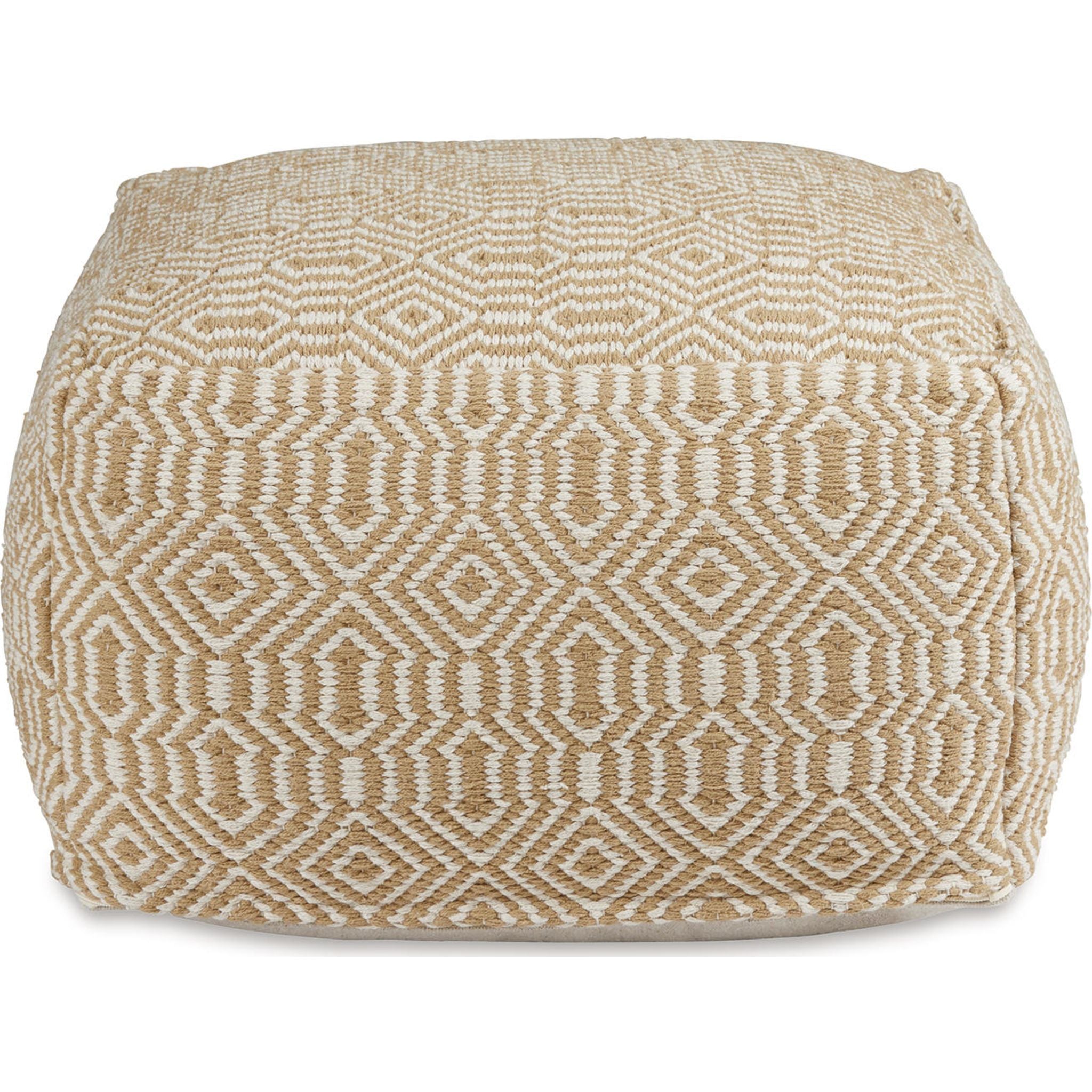 Adamont Pouf Ottoman - Tan/Ivory Soft Fabric Footrest Stool for Living Room, Bedroom & Nursery - Perfect for Extra Seating, Relaxing & Home Decor