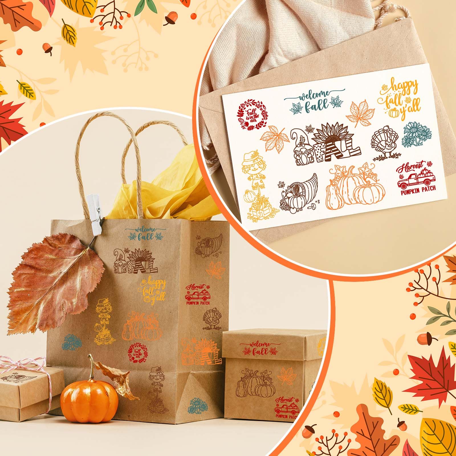 16Pcs Fall Wooden Rubber Stamps Set with Ink Pads - Autumn DIY Craft Kit for Thanksgiving Cards, Scrapbooking, Classroom Projects & Party Decorations - Perfect for Seasonal Greeting Cards, Gift Wrapping & Home Decor