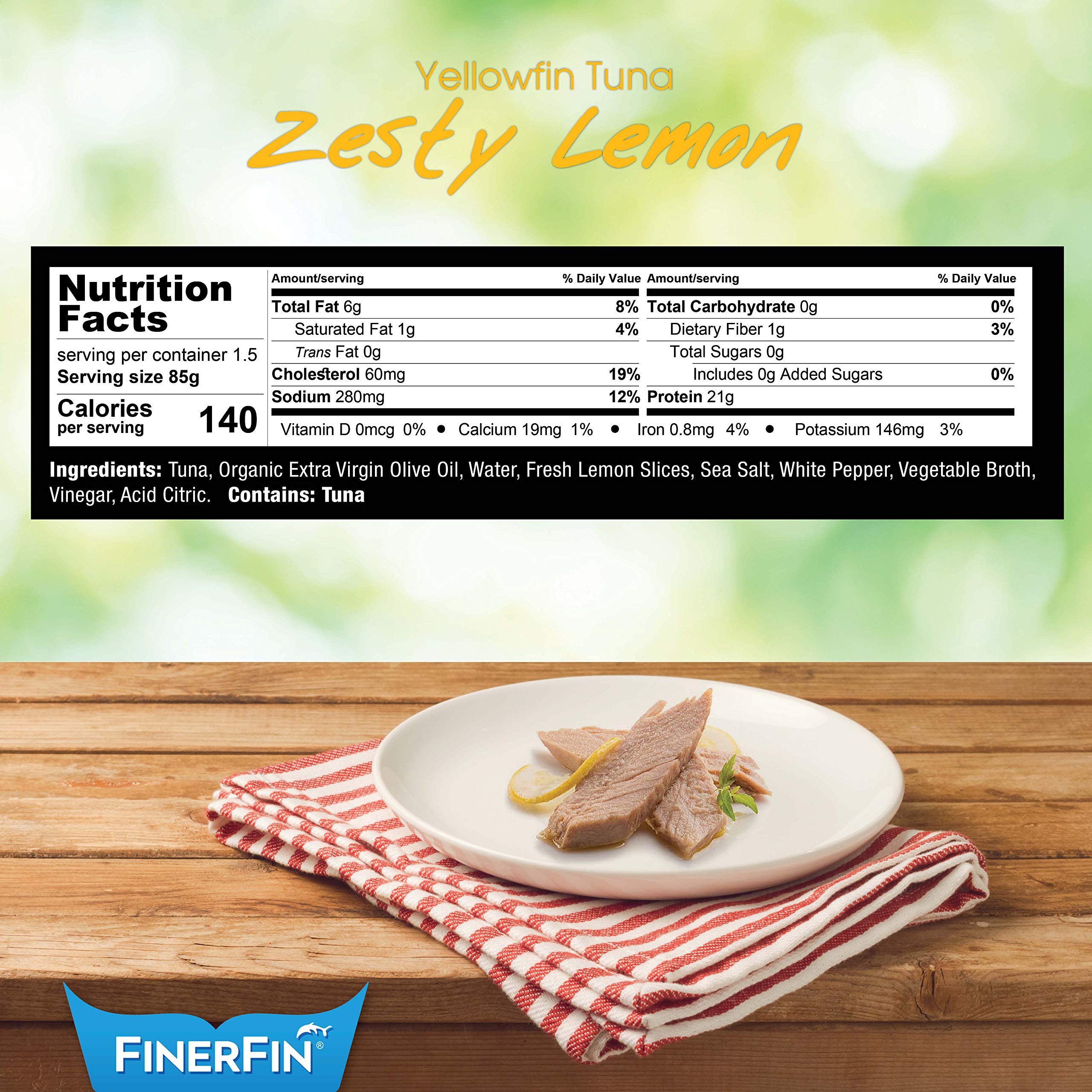 Premium Wild-Caught Yellowfin Tuna Salad in Organic EVOO | Zesty Lemon Flavor | Gourmet Ready-to-Eat Canned Tuna Fillets | 4.4oz Can (12-Pack) | Perfect for Salads, Sandwiches & Keto Meals