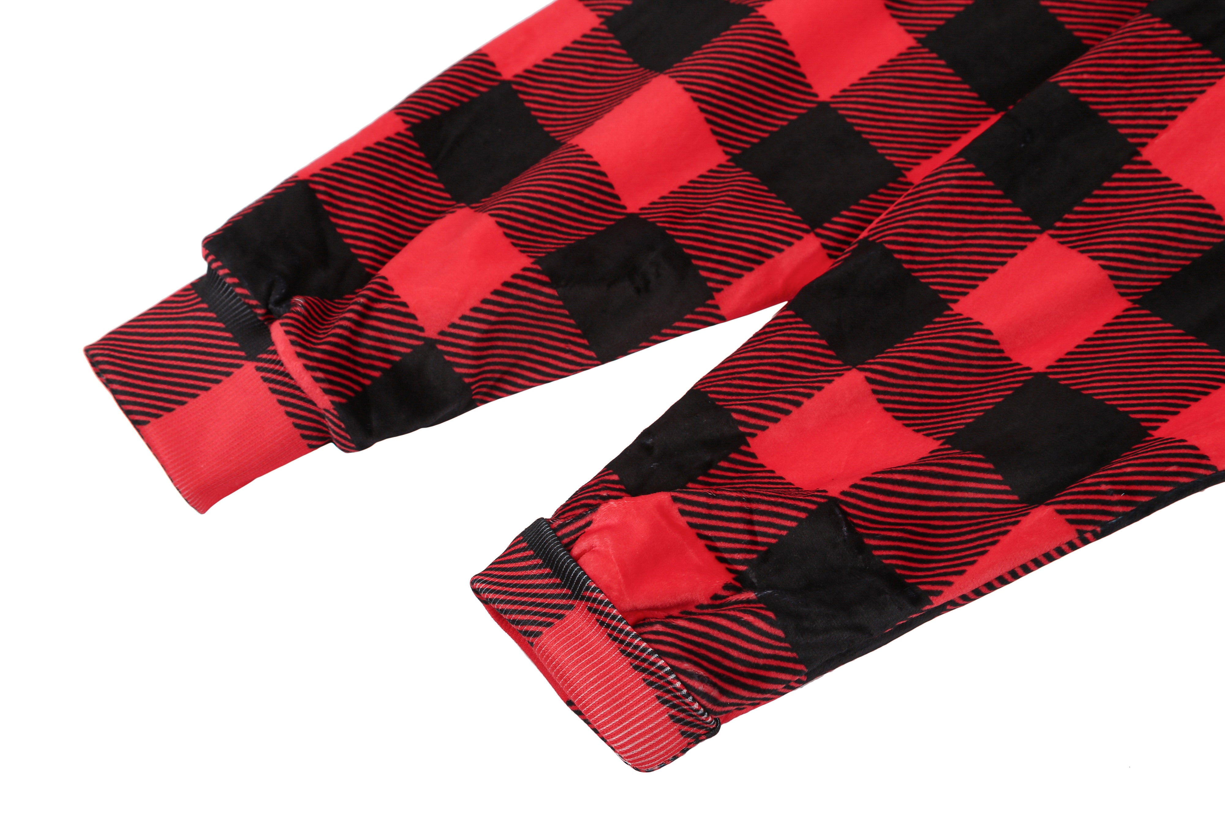 TARRAMARRA® Reversible Hoodie Blanket - Unisex Black & Red Check Plaid Wearable Blanket - Cozy Loungewear for Home, Camping, and Outdoor Activities
