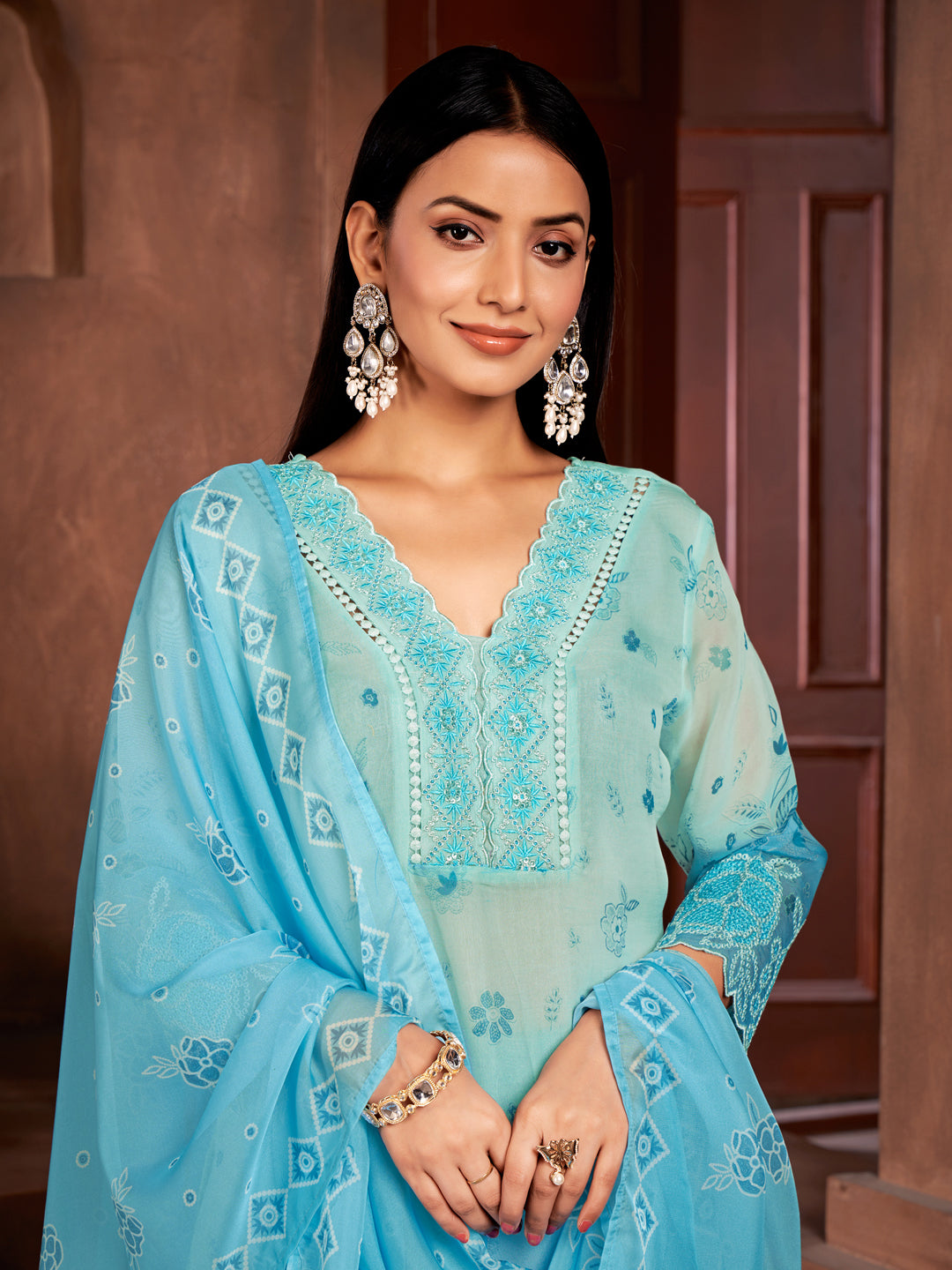 Elegant Blue Organza Pant Suit for Women - Designer Formal Wear for Weddings, Parties & Special Occasions