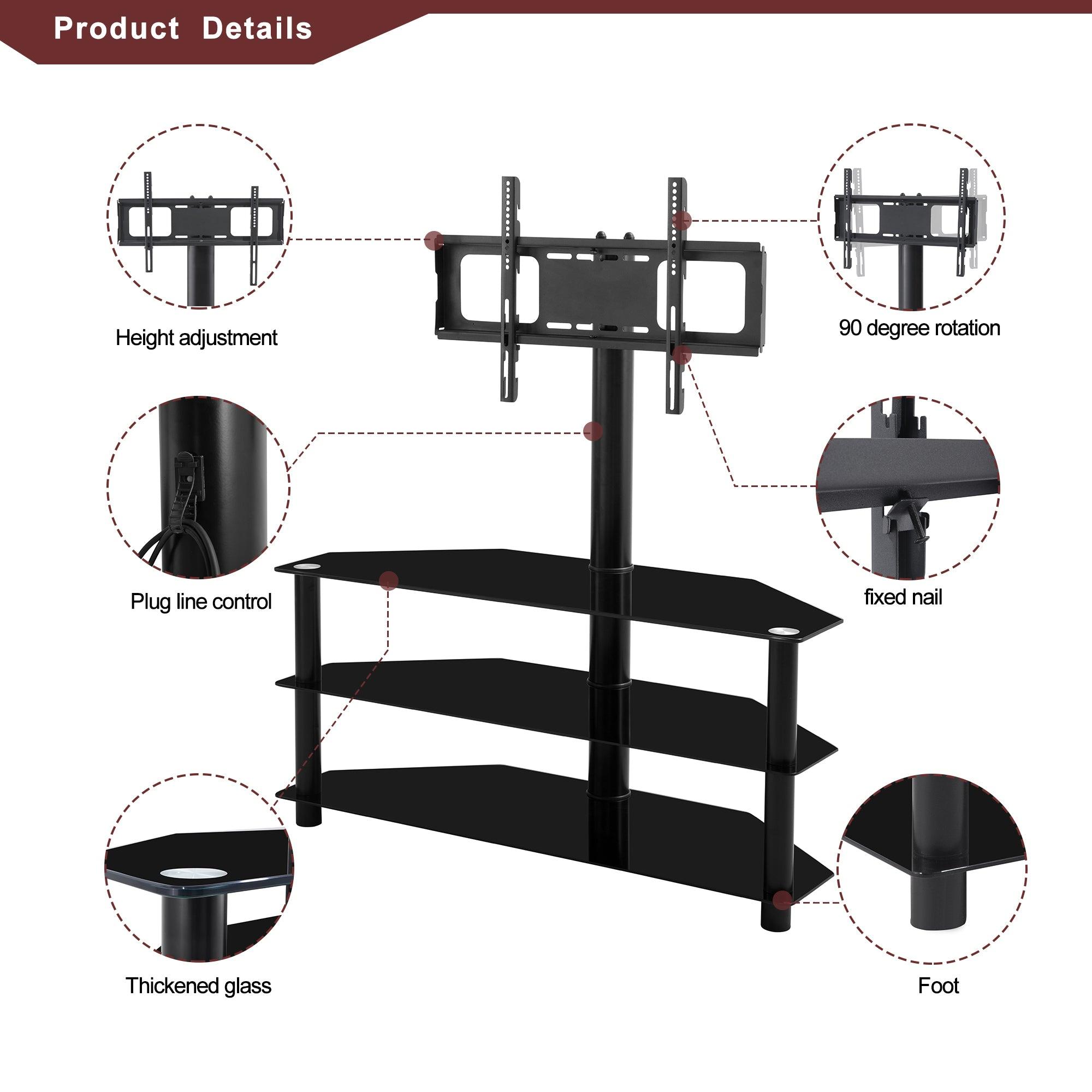Adjustable Black Multi-Function TV Stand with Swivel & 3-Tier Shelves - Perfect for Living Room, Bedroom, or Home Theater Setup