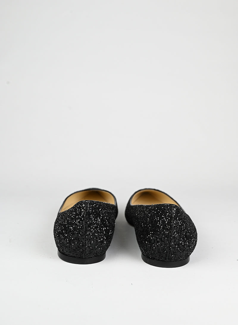 Jimmy Choo Black Glitter Ballerina Flats Size 41 | Elegant Women's Dress Shoes for Parties & Evening Events