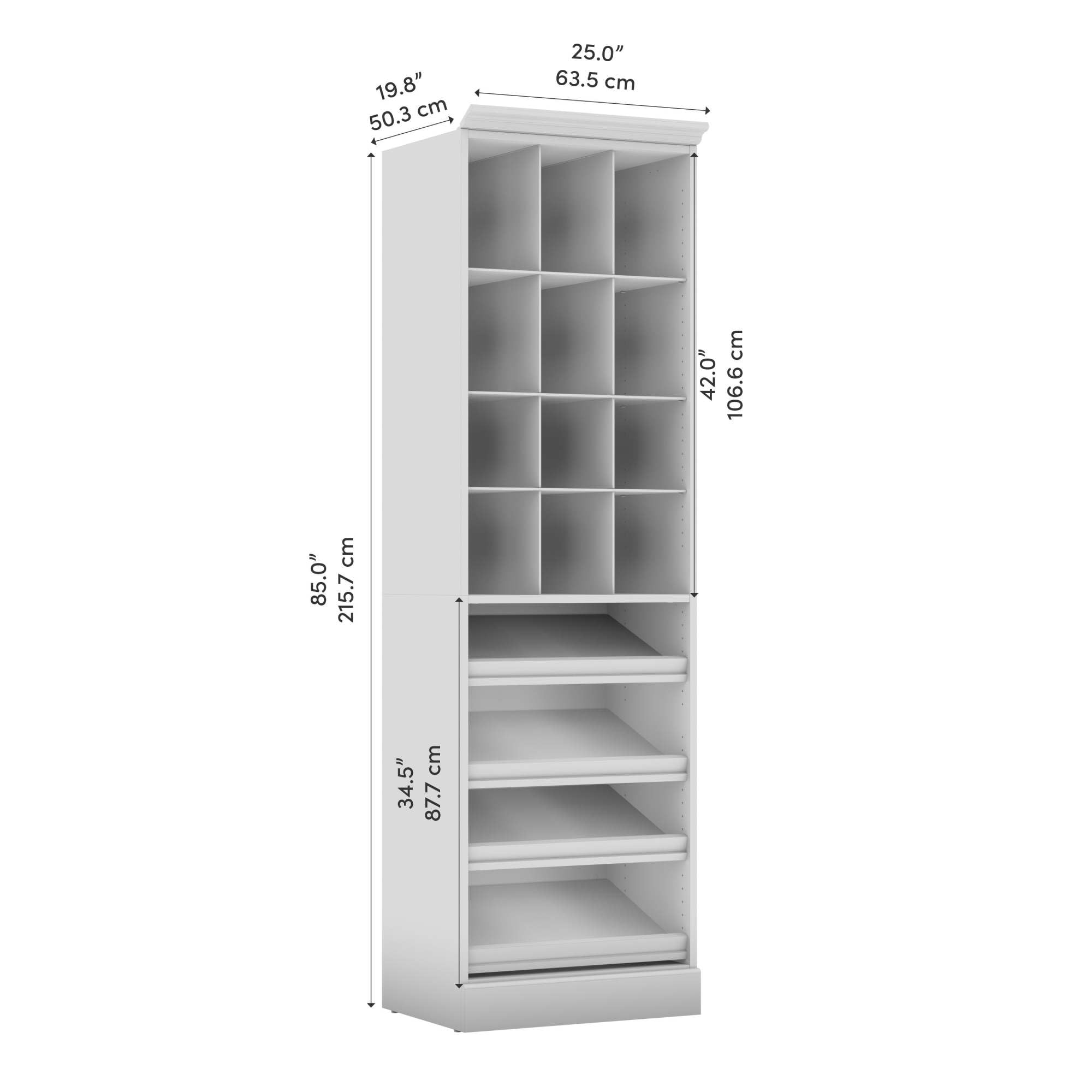 Bestar 25-inch White Shoe Closet Organizer - Versatile Wardrobe Storage for Shoes, Accessories & More | Perfect for Bedroom, Mudroom, Entryway & Kitchen Pantry Organization | Space-Saving Solution for Small Homes & Apartments