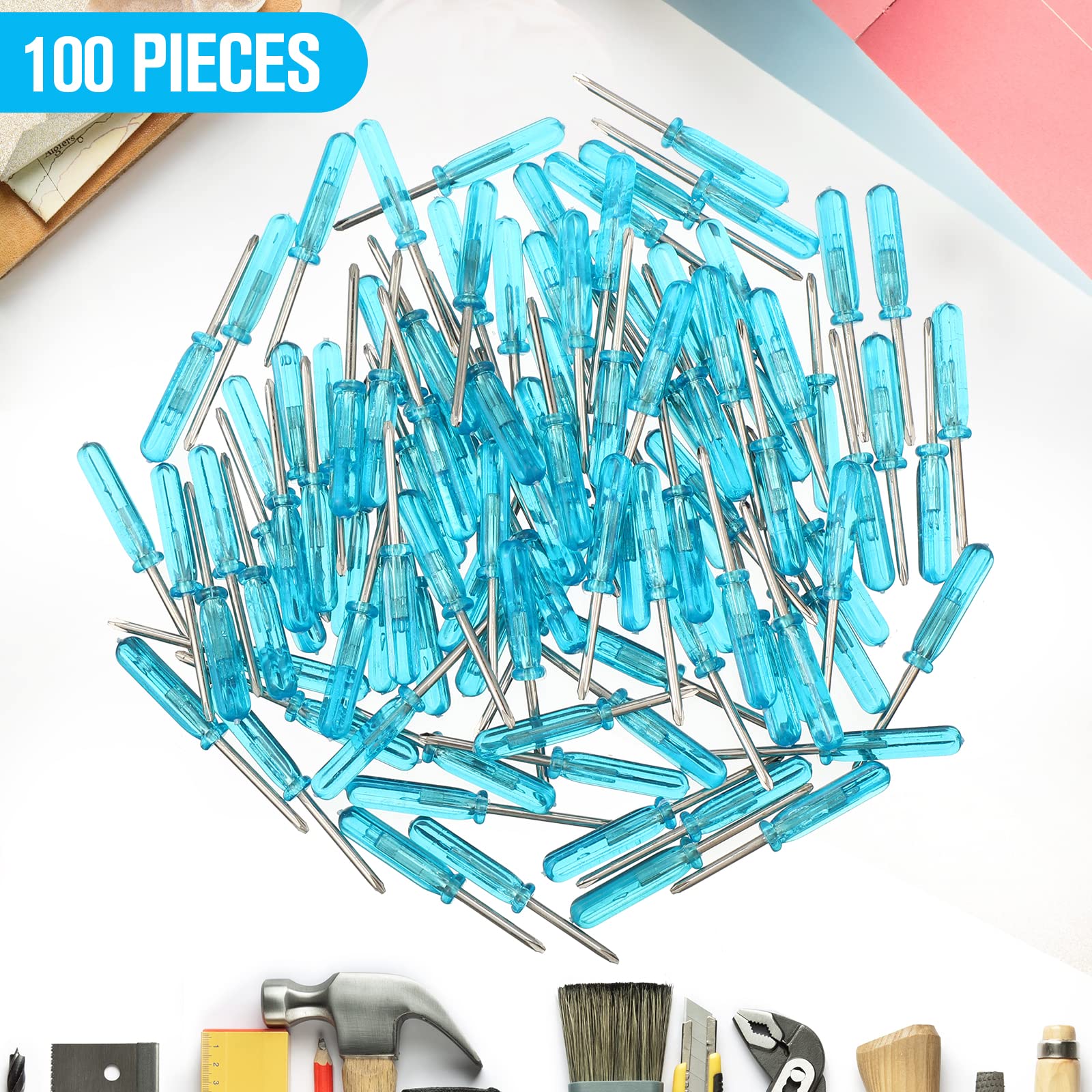 100 Pcs Mini Pocket Screwdriver Set - 2.0mm Cross Head Precision Screwdrivers with Blue Handle for Watch, Phone, HDD, Camera & Laptop Repair - Perfect for Eyeglasses, Electronics & Small Device Maintenance