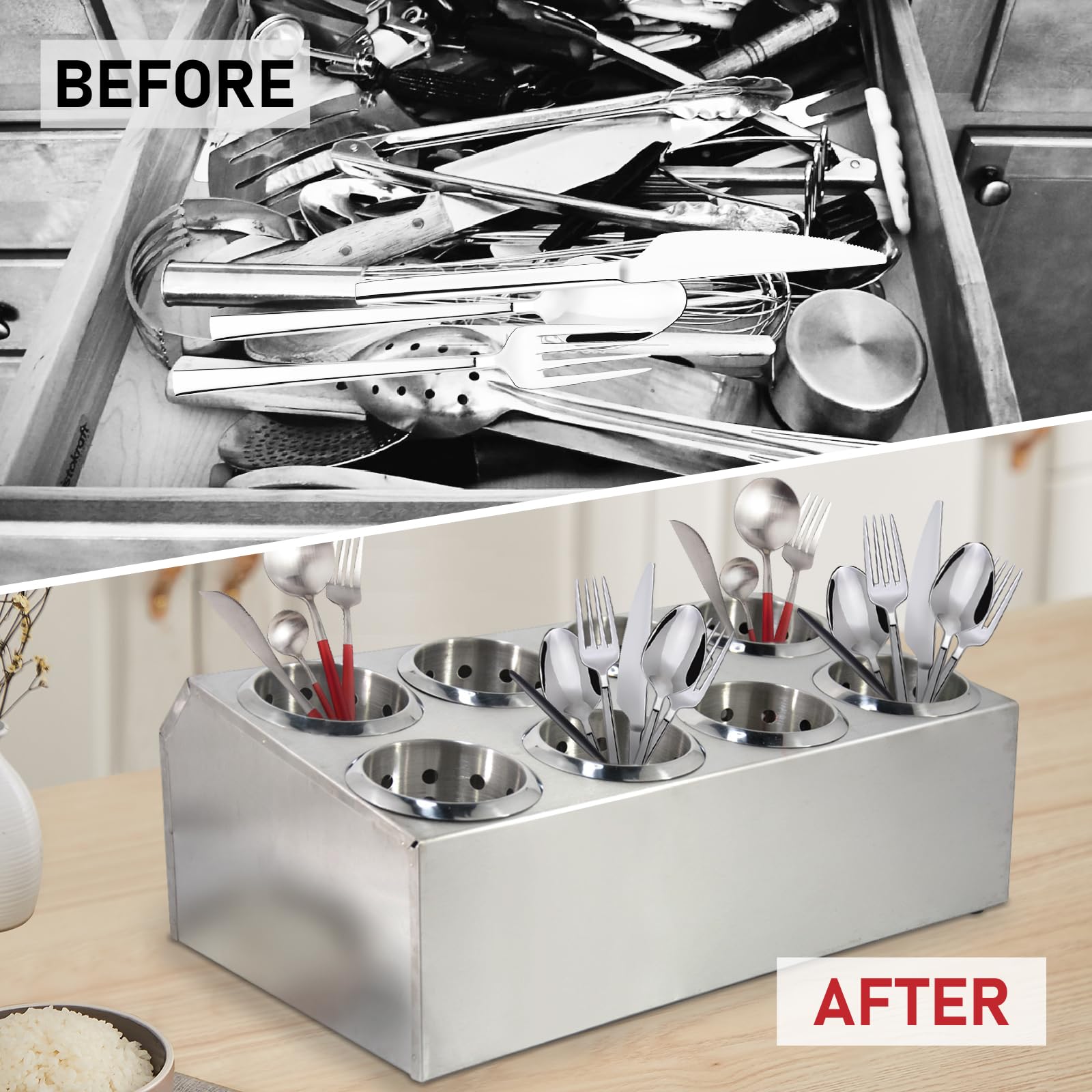 Premium Stainless Steel Utensil Holder for Kitchen Counter - 8 Cup Large Silverware Organizer for Restaurants & Home Use | Durable Metal Cutlery Caddy for Spoons, Forks & Knives | Perfect for Countertop Organization & Easy Access While Cooking