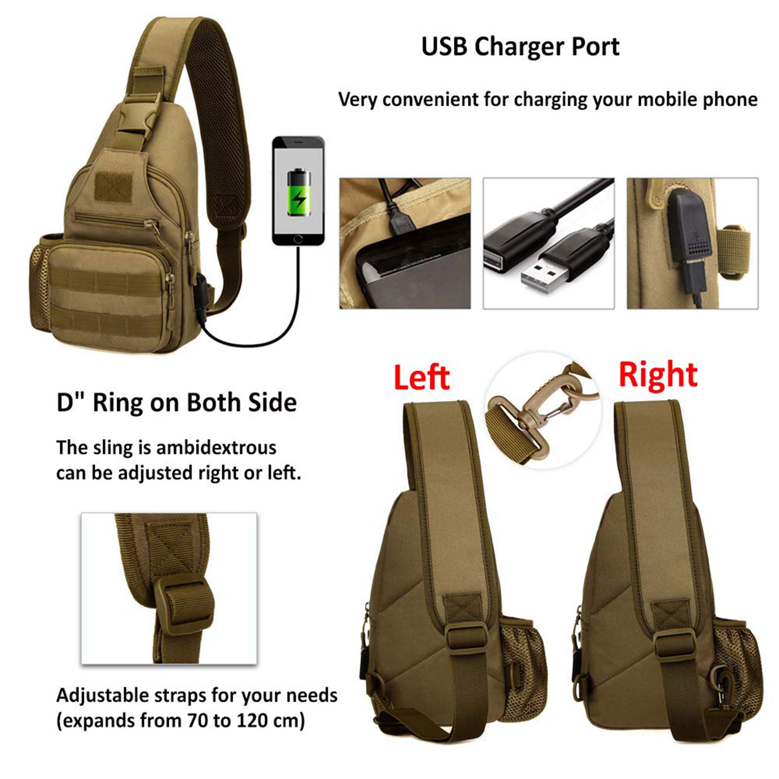 Tactical Military Chest Sling Bag - Water Resistant MOLLE Shoulder Backpack for Men with Water Bottle Holder - Perfect for Hiking, Camping & Outdoor Adventures
