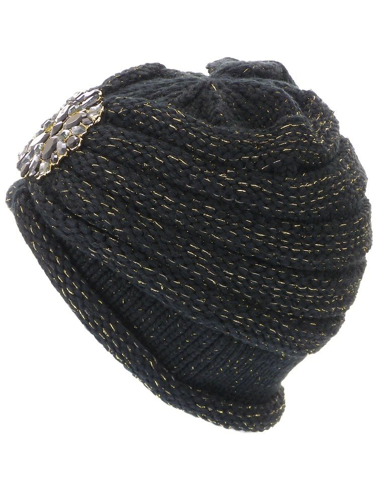 Women's Chunky Rib Knit Beanie with Jewel Accent - Warm Winter Hat for Cold Weather, Outdoor Activities & Fashion Accessories