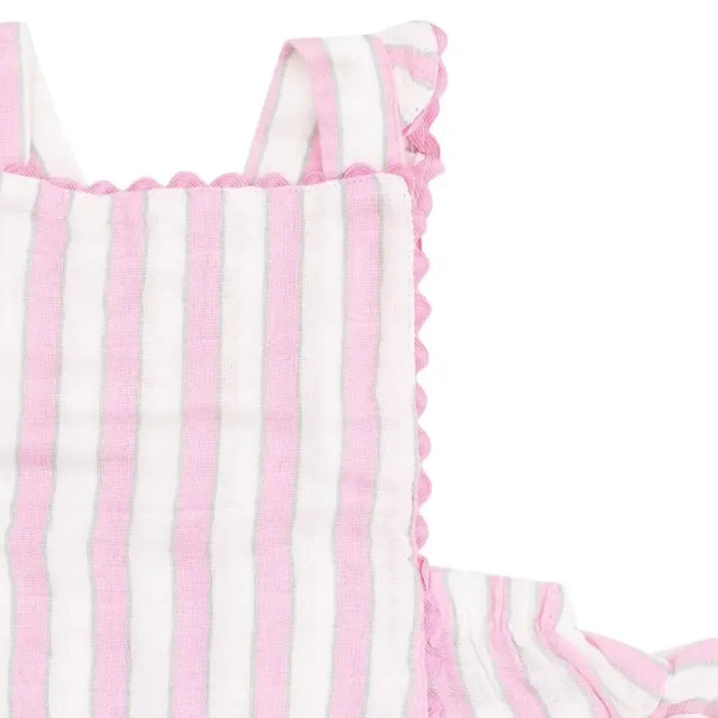 Angel Dear Organic Ric Rac Ruffle Sunsuit - Candy Stripe Baby Girls' Outfit for Summer, Beach & Photoshoots | Soft Cotton Sun Dress for Newborns & Toddlers