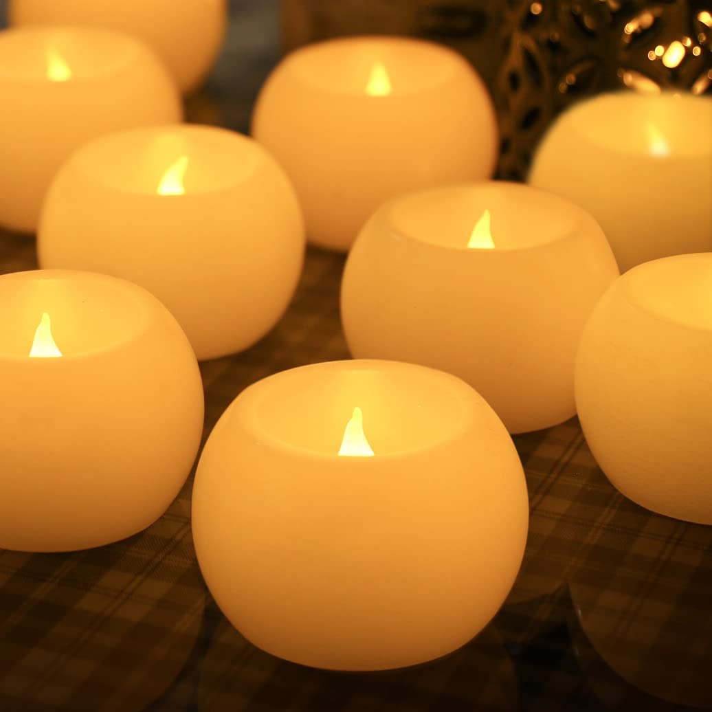 Furora LED Round Candles Battery Operated - Decorative Flameless Ball Candles for Home & Wedding Decor - Flickering Tea Lights for Table Centerpieces, Romantic Ambiance & Party Decorations
