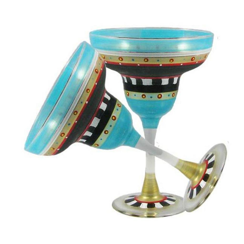Hand Painted Margarita Glasses Set of 2 - Moroccan Mosaic Chalk Collection - Artistic Glassware by USA Artists - Decorative & Customizable with Chalk - Perfect for Cocktail Parties, Home Bar Decor & Unique Gifts