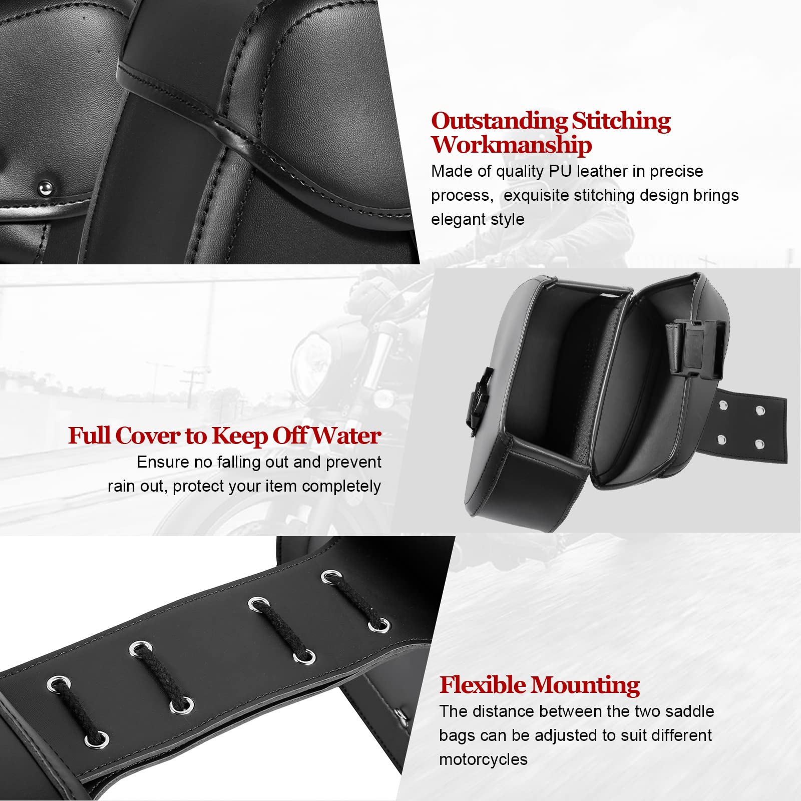 INNOGLOW Universal Motorcycle Saddlebags - Waterproof PU Leather Throw Over Side Bags with Password Lock for Harley, Cruiser, Bobber, Chopper, Suzuki & Kawasaki - Perfect for Long Rides, Commuting and Road Trips
