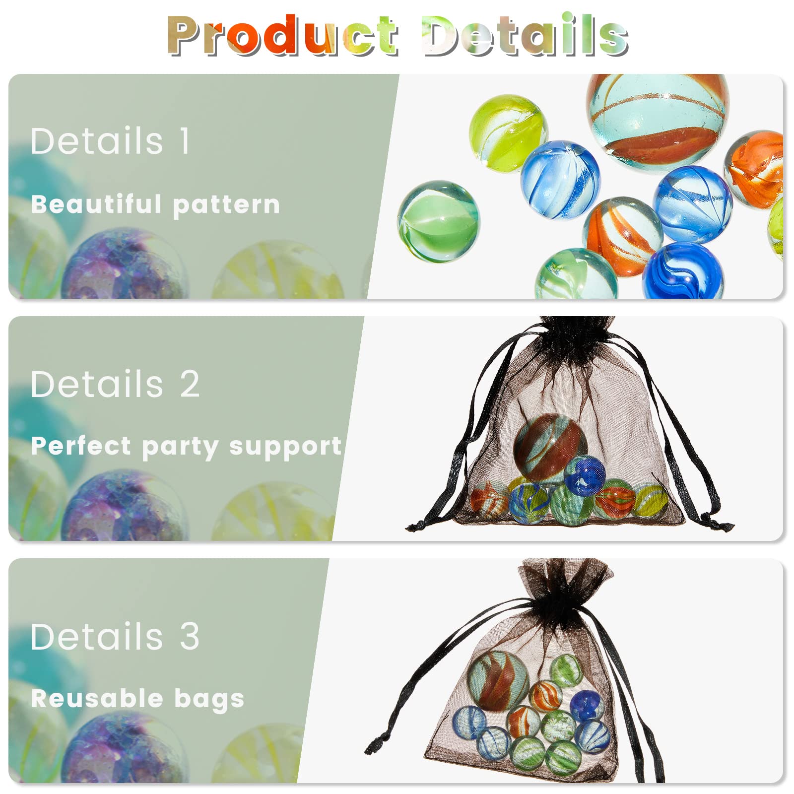 12 Pack Glass Marble Game Sets with Black Drawstring Bag - Includes 11 Marbles & 1 Shooter for Kids & Adults - Perfect for Indoor/Outdoor Play, Birthday Parties & Family Game Nights