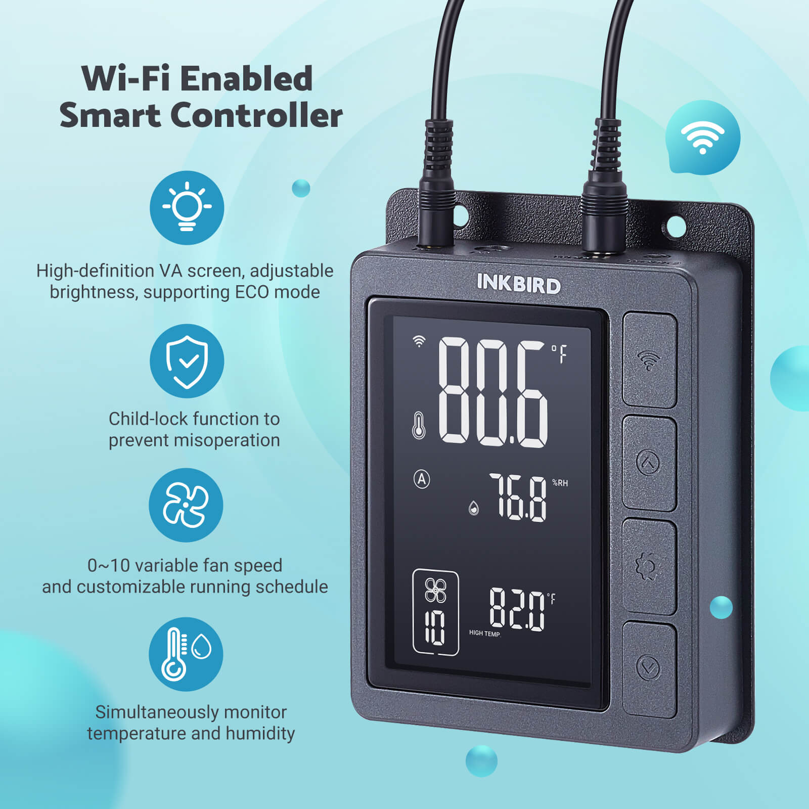 6 Inch Smart Inline Duct Fan with Temperature & Humidity Controller - IVC 001W for Home Ventilation, Grow Tents, and HVAC Systems