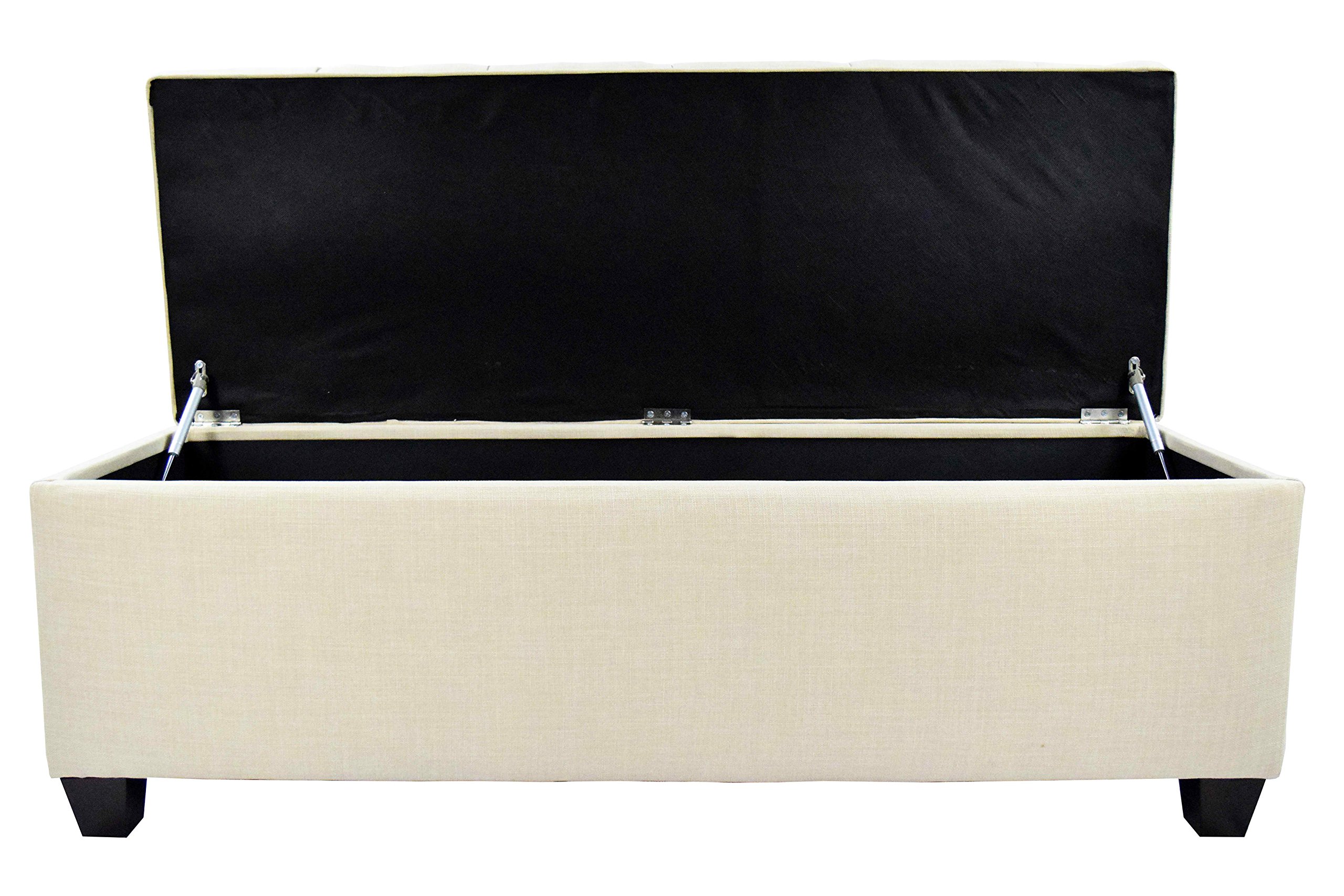 MJL Fabric Upholstered Storage Bench with Linen Compartment - Beige Bedroom Organizer for Blankets, Pillows & Seasonal Clothing | Space-Saving Ottoman Seat for Dorm, Guest Room & Apartment