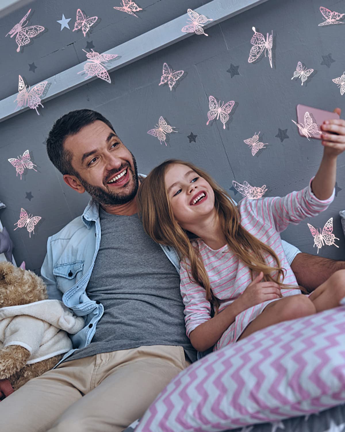 60pcs 3D Pink Butterfly Wall Stickers - Y2K Aesthetic Room Decor for Teen Girls, Dorm Decorations, Birthday Party & Cake Decor | Perfect for Bedroom, Nursery, Wedding, Baby Shower & DIY Crafts