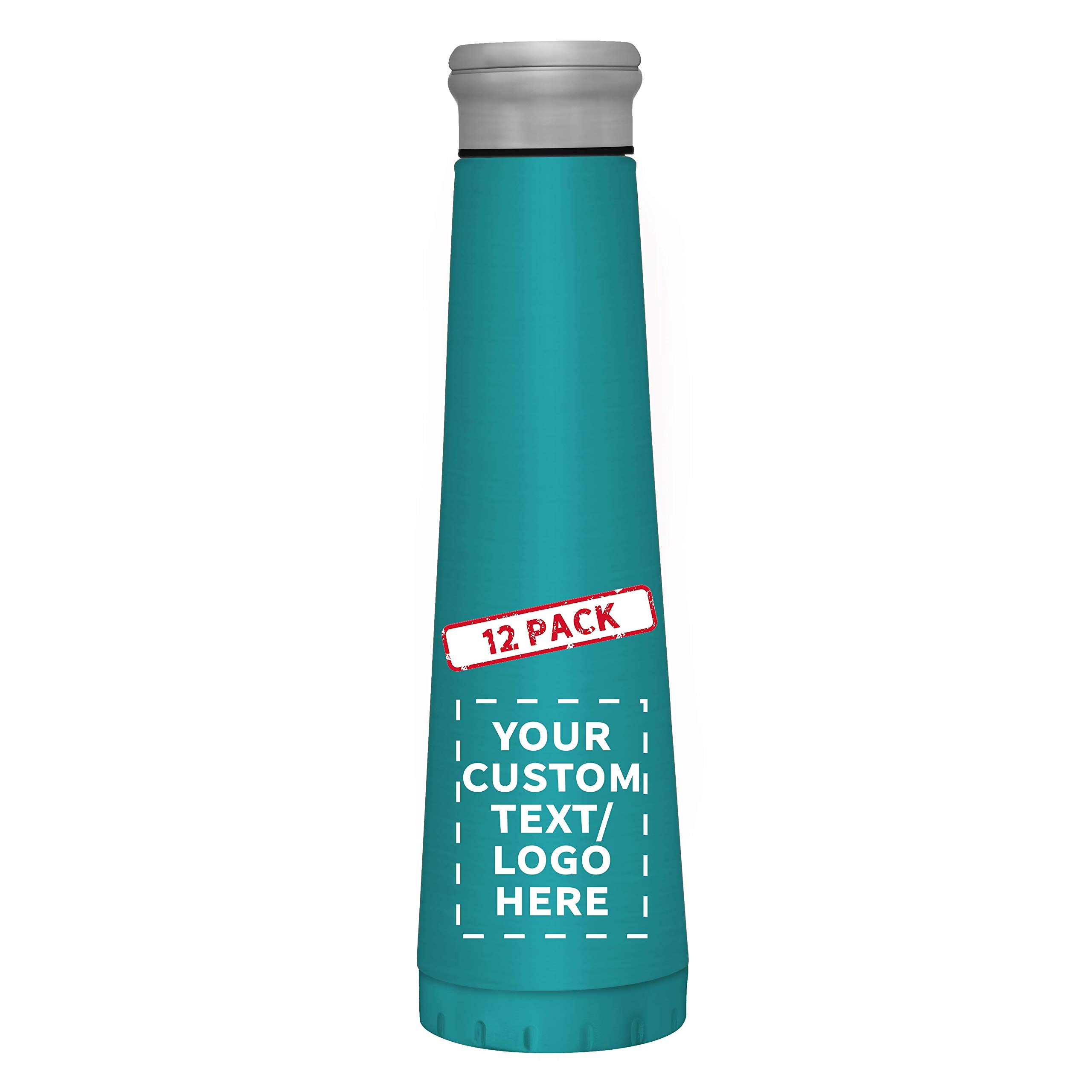 12 Pack 16 oz Vacuum Insulated Water Bottles - Customizable Text & Logo - Double Wall Stainless Steel, BPA Free - Teal Color - Perfect for Gym, Hiking, Office & Outdoor Activities