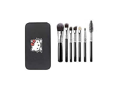 Black Hello Kitty Makeup Brush Set with Face Mask Brush & Dual-Sided Face Scrubber - Multi-Use Cosmetic Tools for Makeup Application & Skincare Routine