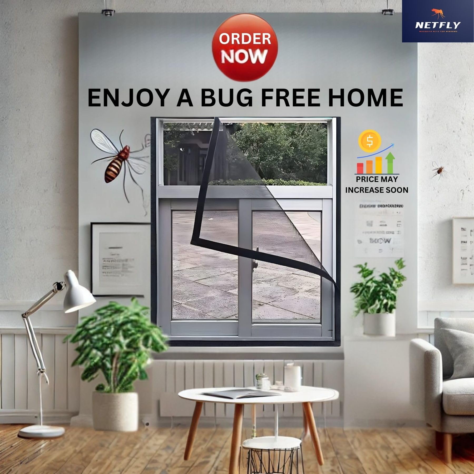 Netfly 120 GSM White Window Mosquito Net – Easy Install Polyester Mesh Insect Screen for Windows & Doors | Strong Adhesive Velcro | Washable & Reusable Bug Screen (4x5 FT) – Perfect for Bedrooms, Patios & Camping to Keep Mosquitoes Out
