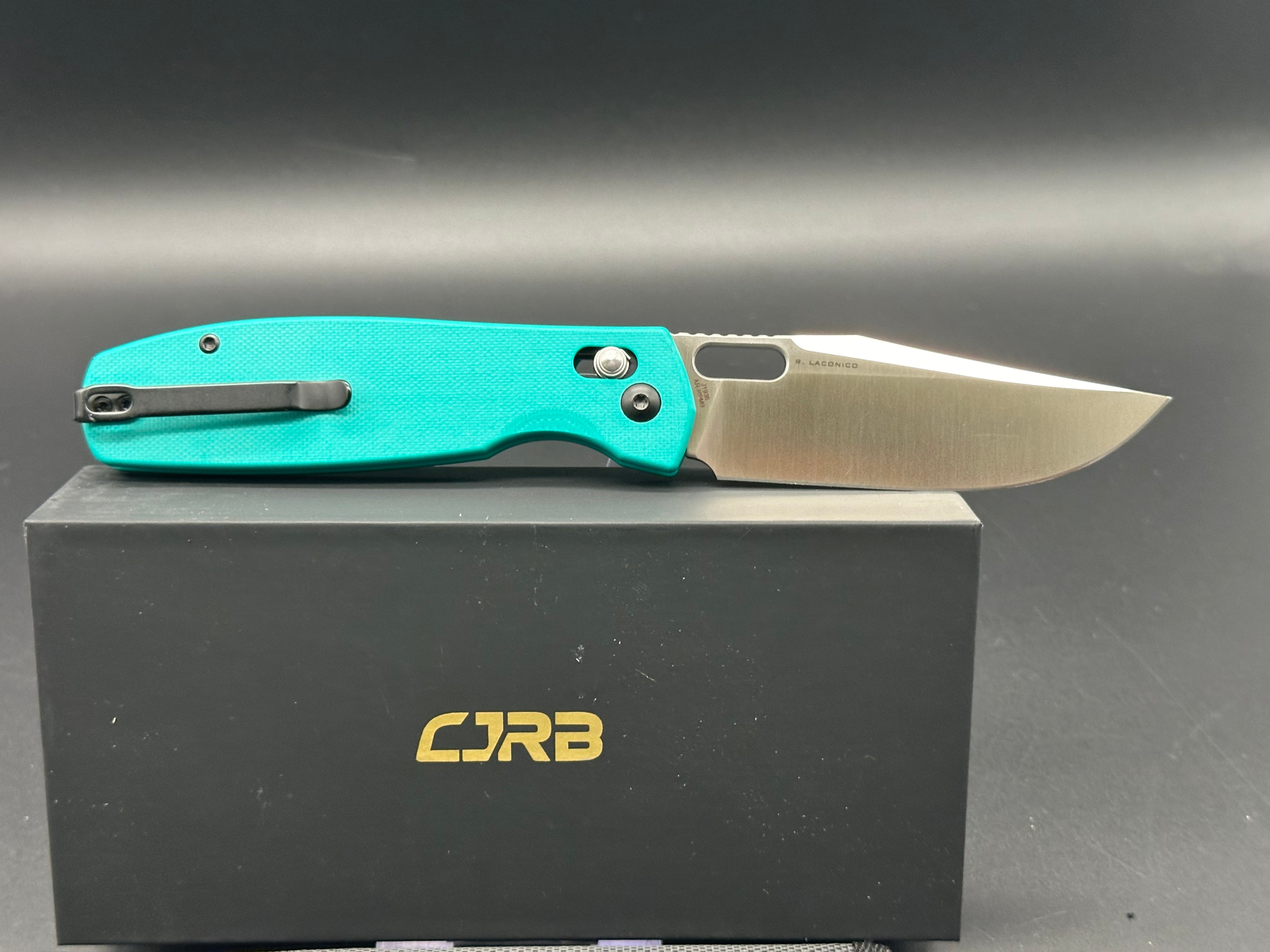 CJRB Prado Folding Knife - Aqua Green G10 Handle, AR-RPM9 Steel, Plain Edge Satin Finish - EDC, Outdoor, Camping & Survival Tool