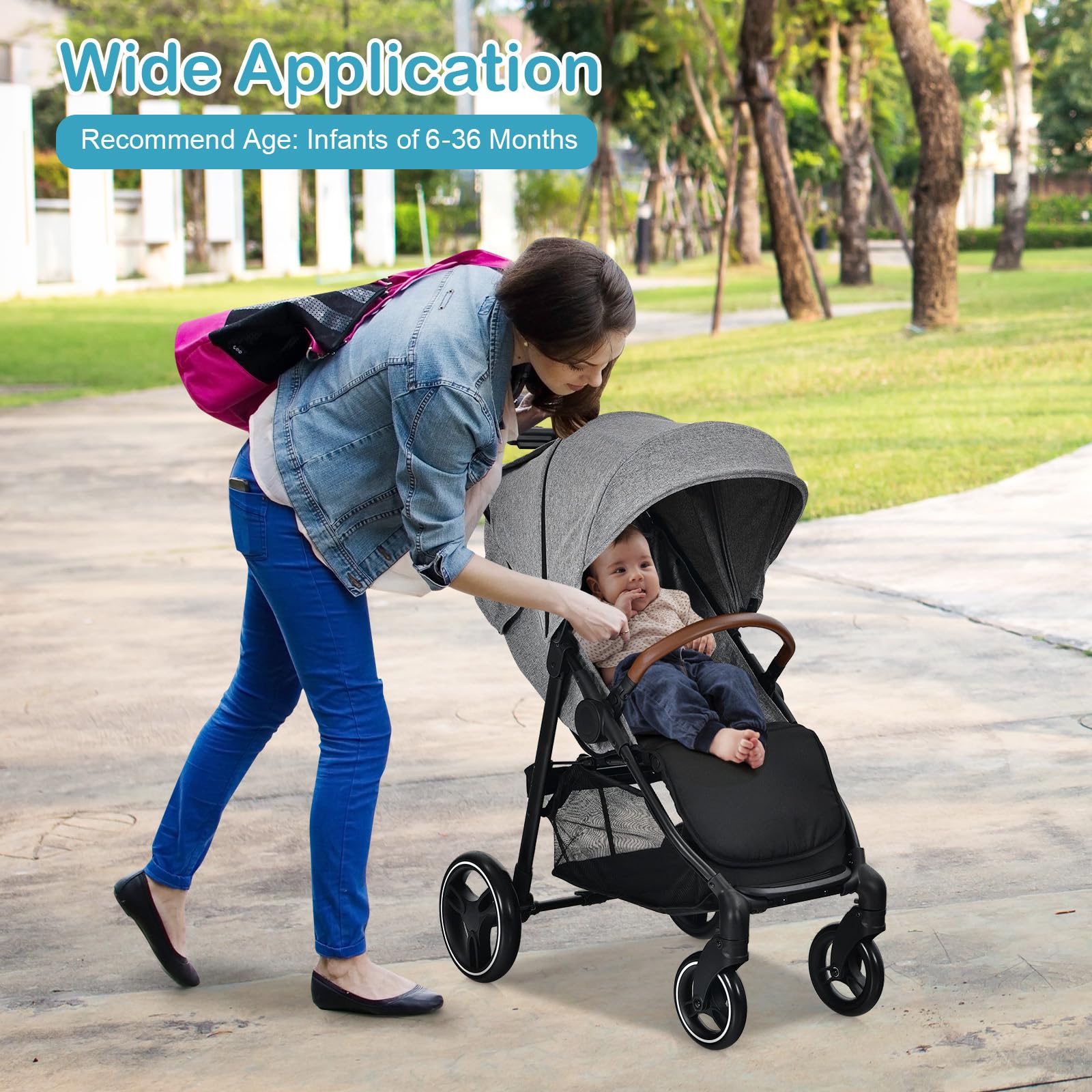 HONEY JOY Baby Stroller - Foldable Lightweight Travel Stroller with Adjustable Canopy & Foot Cover, Suspension Wheels for Smooth Ride, Storage Basket - Newborn to Toddler Pushchair for Boys & Girls (Gray) | Perfect for Shopping, Travel & Daily Walks